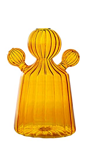 Art Deco Cactus Glass Vase in Amber - Elegant Centerpiece for Fake Flowers & Home Decor | Perfect for Wedding Table Decorations, Living Room Accents & Outdoor Floral Arrangements