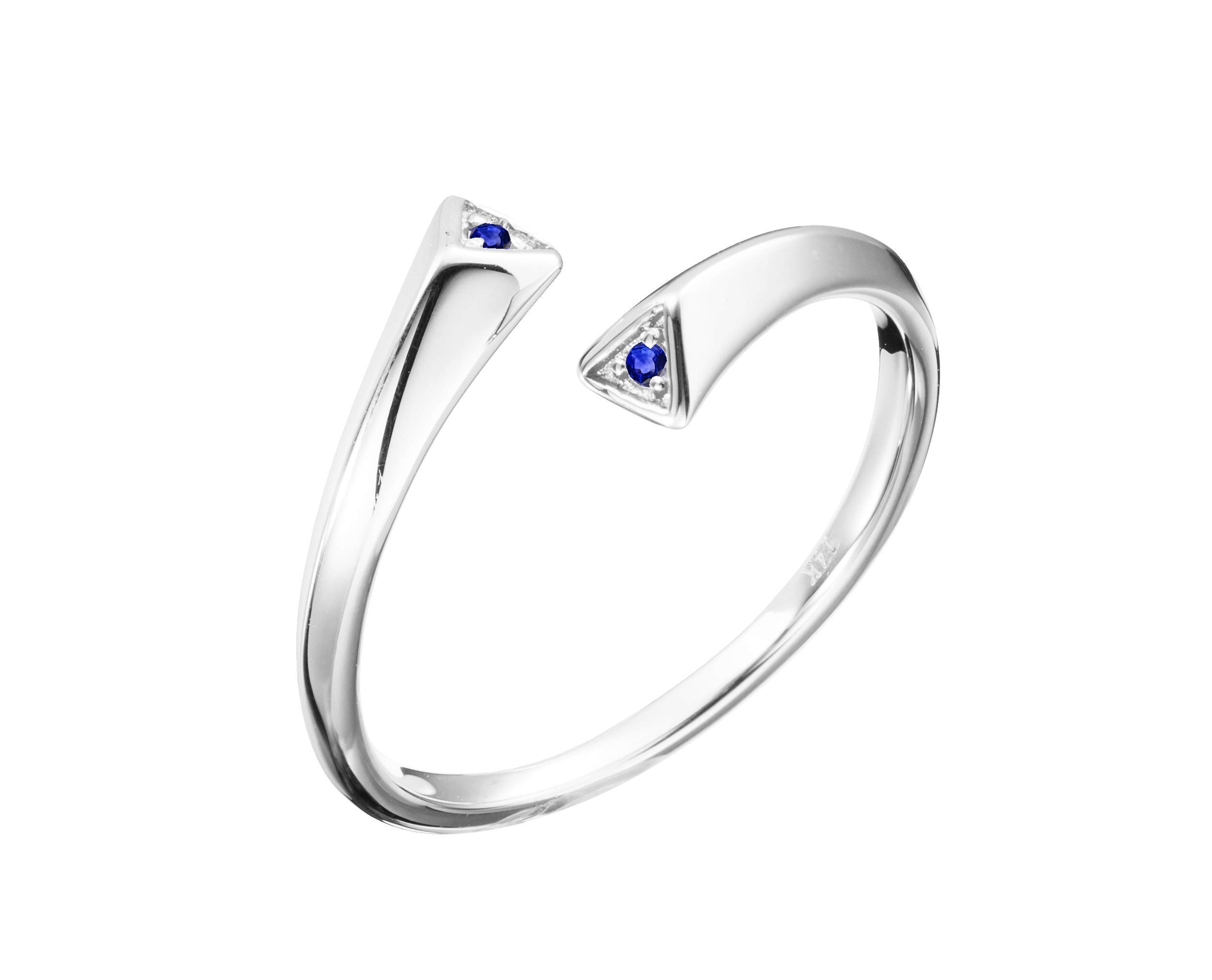 Majade 14K White Gold Blue Sapphire Ring – September Birthstone, Unique Alternative Engagement & Wedding Band – Perfect for Proposals, Anniversaries, and Special Occasions