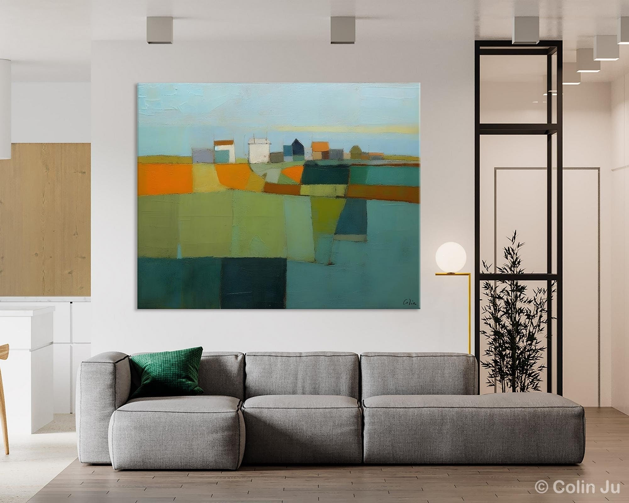 Extra Large Abstract Landscape Canvas Painting - Handmade Acrylic Wall Art for Living Room & Bedroom Decor | Modern Home Office Artwork