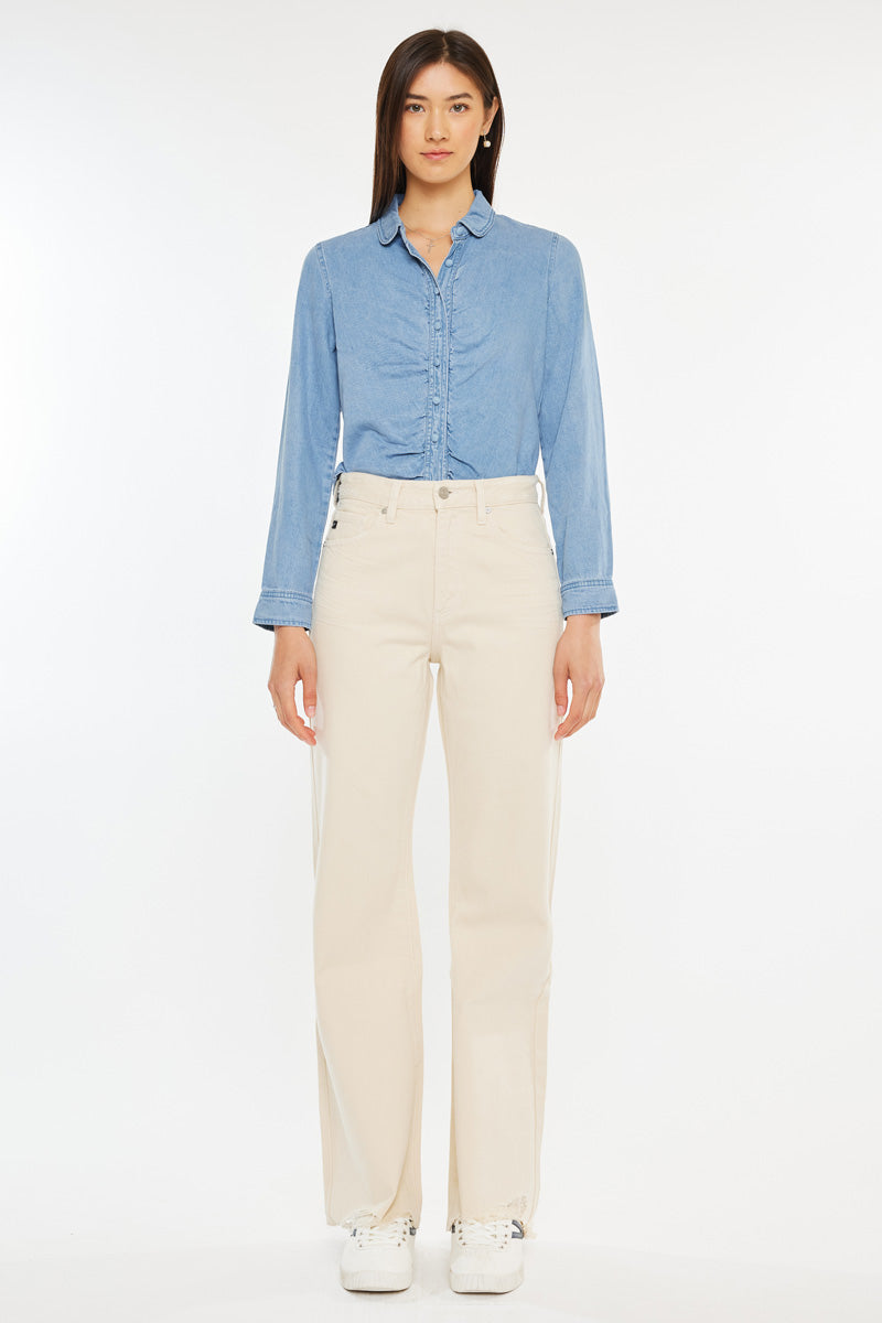 Mikaella Ultra High Rise 90's Flare Jeans for Women - Vintage Retro Denim Pants with Stretch Comfort - Perfect for Casual Outfits, Date Nights & 90s Fashion Looks
