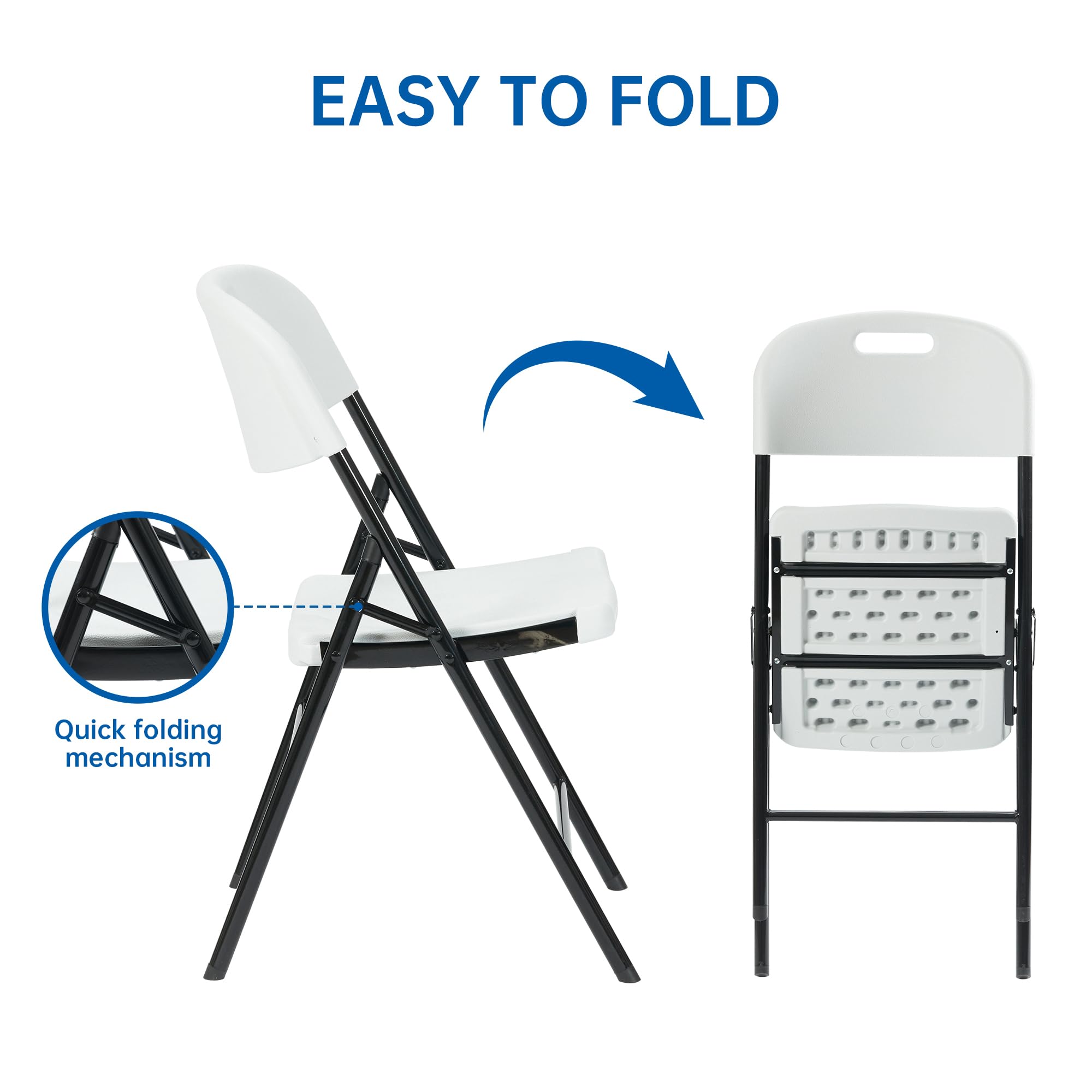 10 Pack Heavy Duty 800 LBS Capacity White Folding Chairs - Commercial Grade Stackable Chairs for Weddings, Parties, Banquets & Outdoor Events - Durable Foldable Chairs for Home, Office & Church Use
