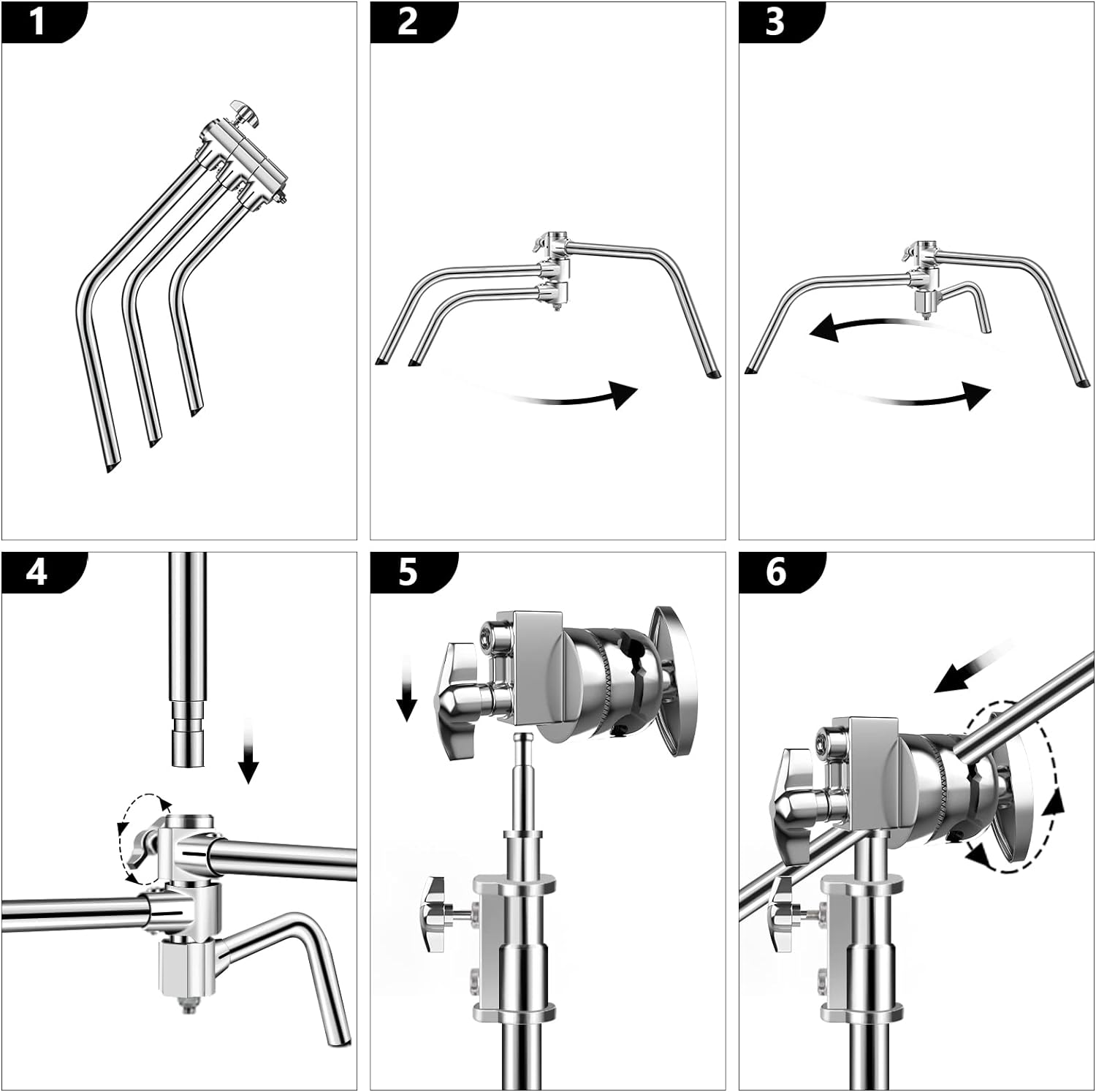 Professional C Stand with Boom Arm for Photography & Video - Heavy Duty Stainless Steel, Max Height 10.5ft/320cm, 4.2ft/128cm Holding Arm (CXJH01) - Perfect for Studio Lighting, YouTube Videos & Film Production