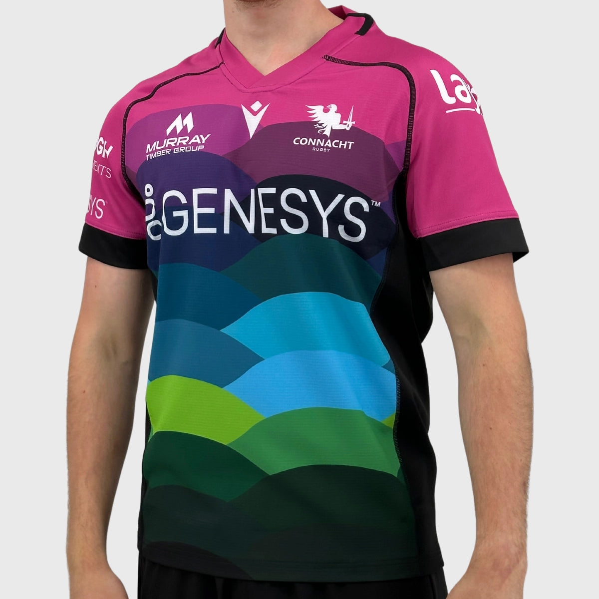 Macron Connacht Rugby Training Shirt - Pink & Black - Breathable Performance Jersey for Rugby Practice & Gym Workouts