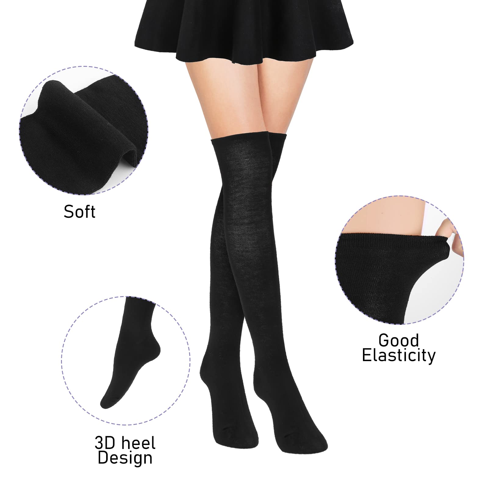 WLLHYF 2 Pairs Women's Thigh High Socks - Cotton Over The Knee Boot Socks, Extra Long Leg Warmers for Women & Girls | Perfect for Winter, Boot Wear & Fashion Outfits