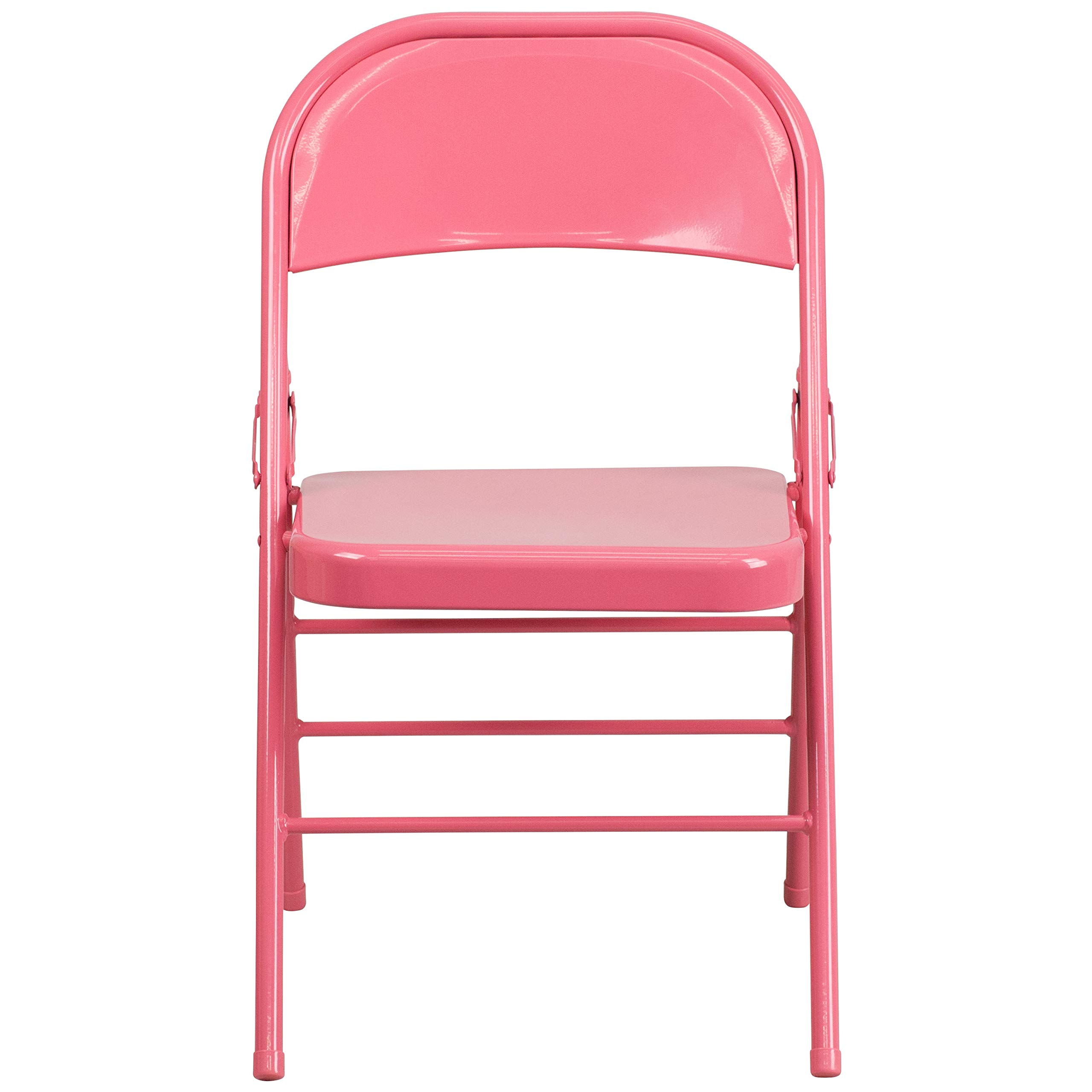 Flash Furniture 2-Pack HERCULES COLORBURST Series Bubblegum Pink Metal Folding Chairs - Heavy Duty Triple Braced & Double Hinged for Indoor/Outdoor Events, Parties, Weddings & Camping