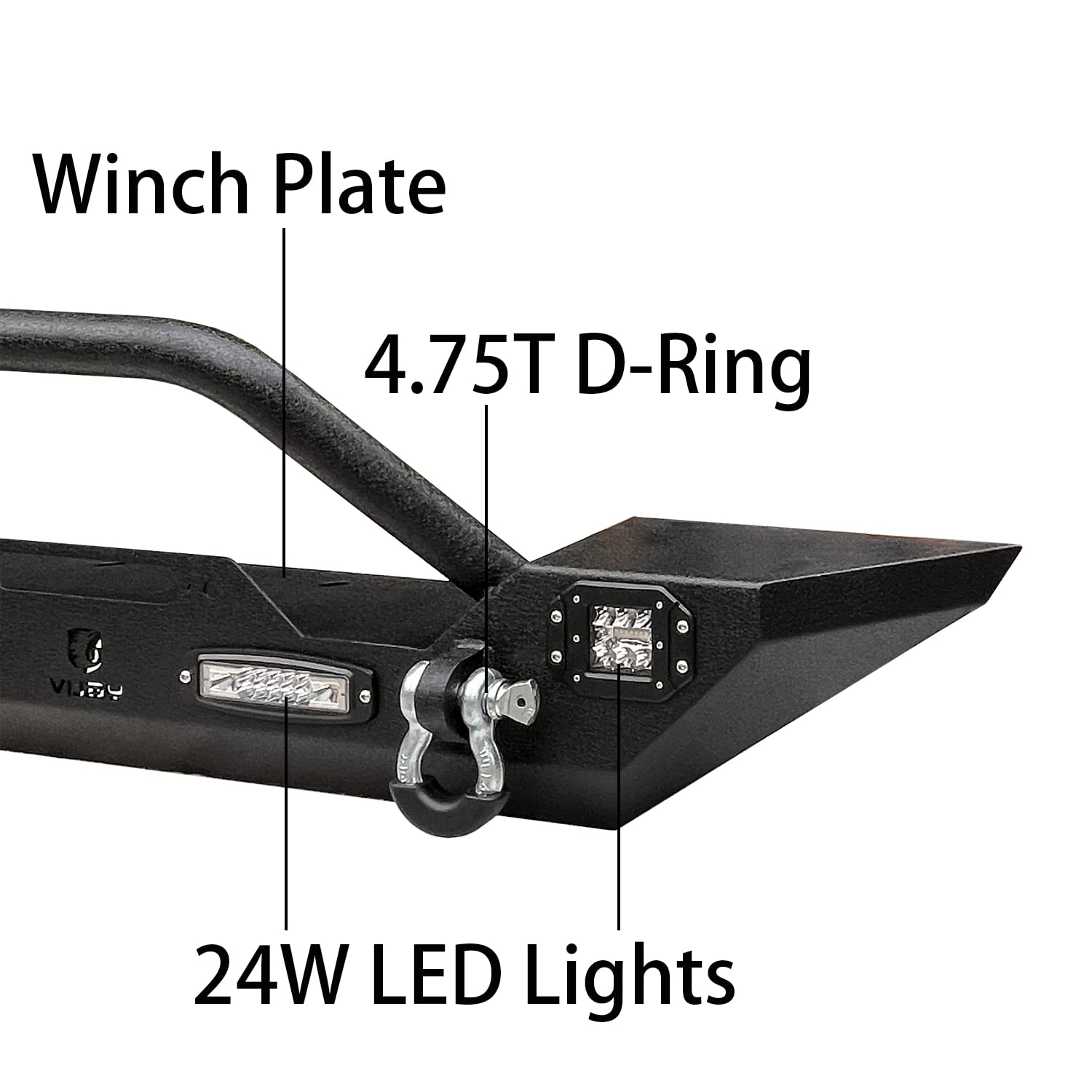 TlOYAR Black Textured Front Bumper with Winch Plate, 4 Aluminum Lights & D-Rings | Compatible with 2007-2025 Jeep Wrangler JK/JKU/JL/JLU & 2020-2025 Gladiator JT | Off-Road Adventure & Truck Protection