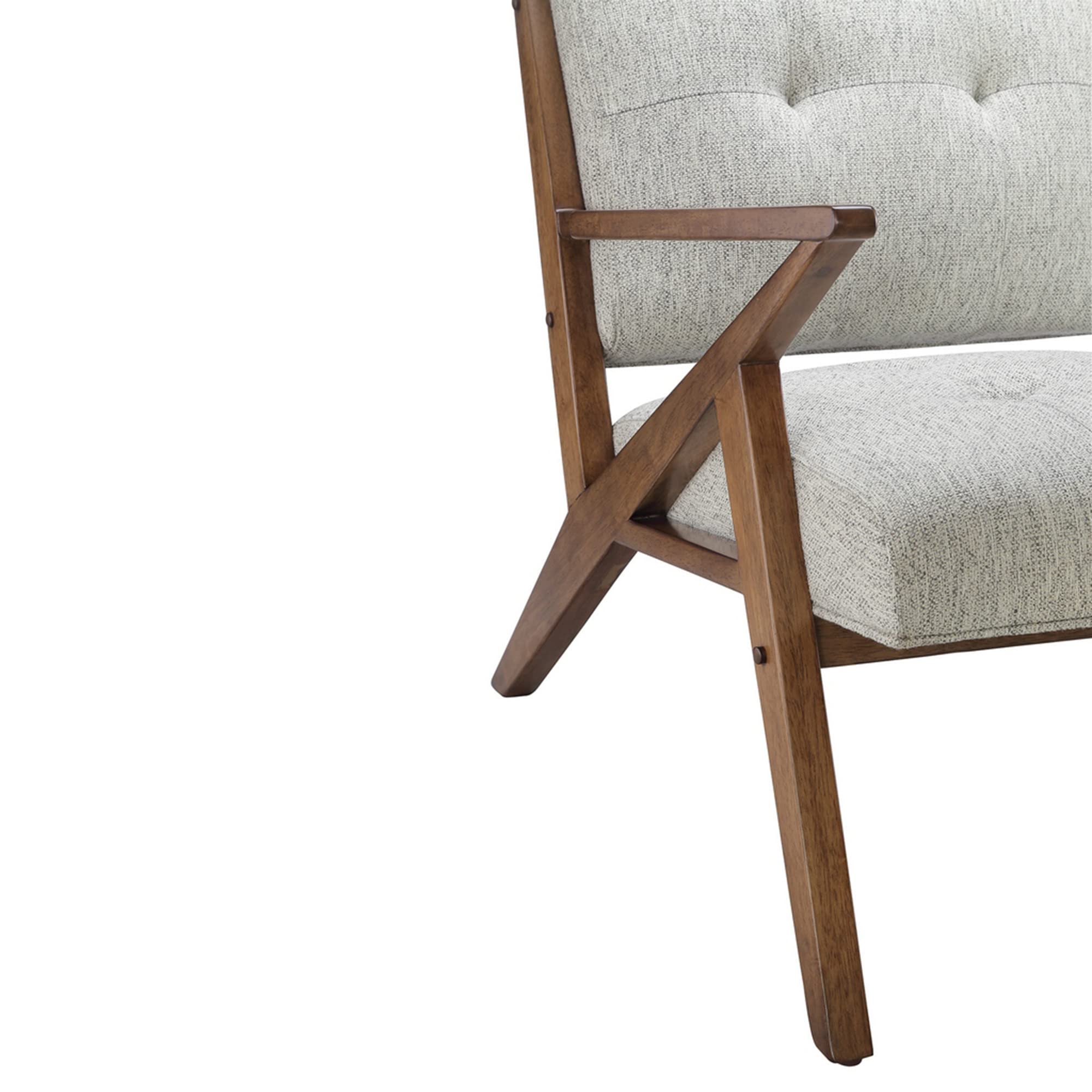 INK+IVY Mid-Century Modern Accent Chair for Living Room - Solid Wood Frame with Armrests, Upholstered Piped Seat & Button Tufted Back in Pecan Finish & Light Grey - Perfect for Lounge, Reading Nook or Office Decor