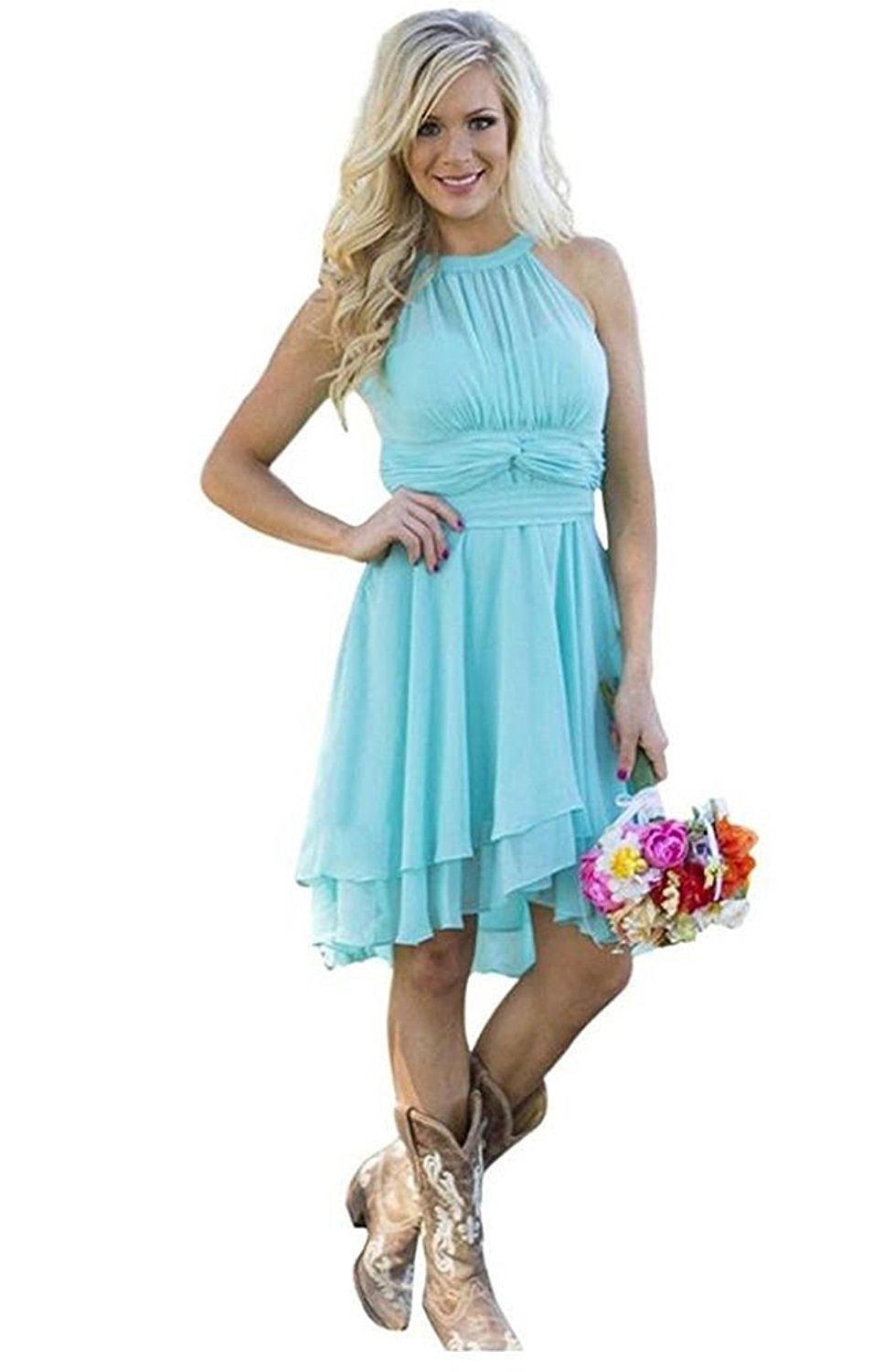 Elegant Chiffon Halter Bridesmaid Dress - Knee-Length Prom, Homecoming, Party & Beach Wedding Guest Dress for Women | Perfect for Formal Events, Summer Weddings & Special Occasions