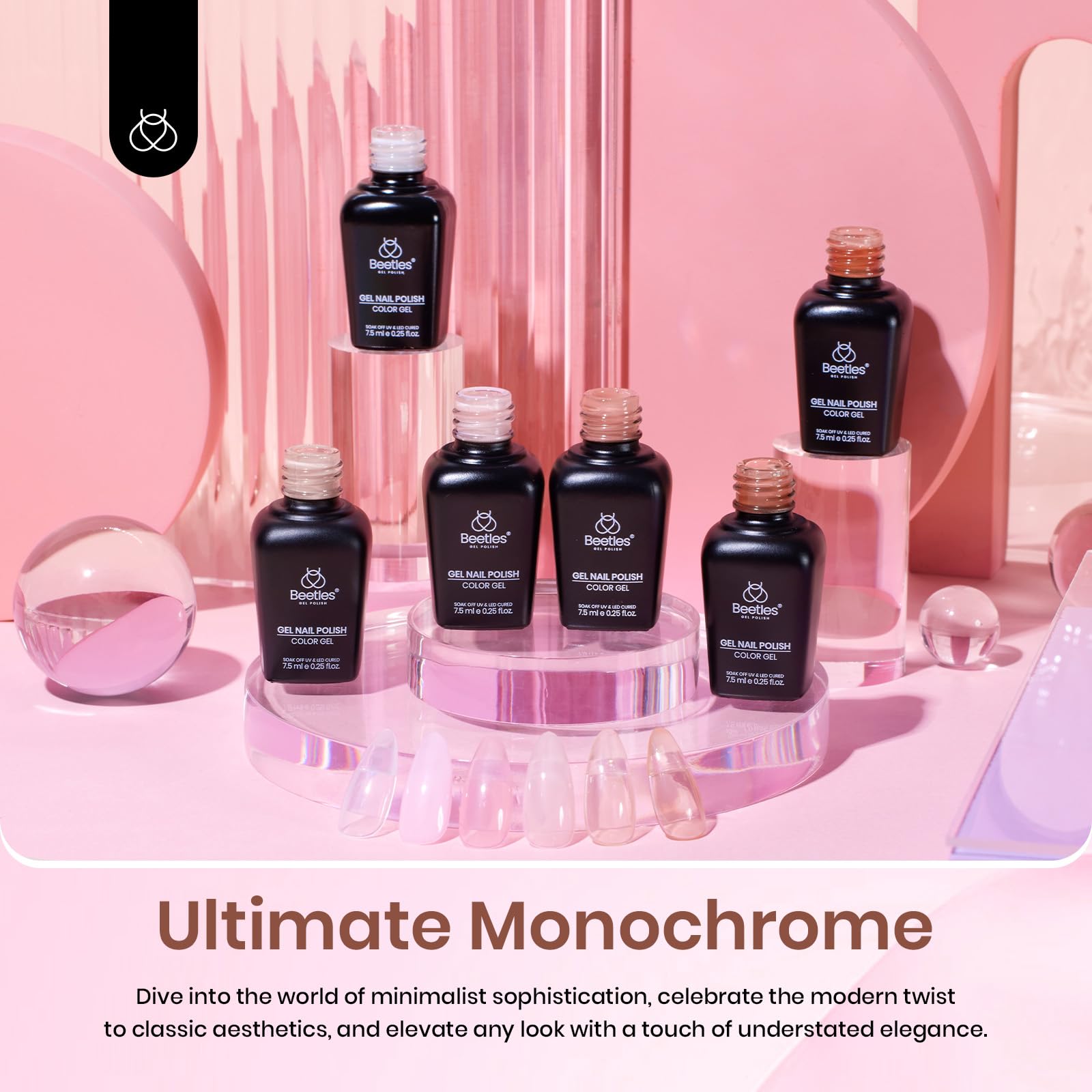 Beetles Jelly Gel Nail Polish Set - 6 Colors Milky White Nude Pink Sheer Brown Soak Off UV Gel Polish Kit | Translucent French Manicure Effect, Nail Concealer | Perfect for Home Salon, DIY Nail Art, Gift for Women | Monochrome Collection