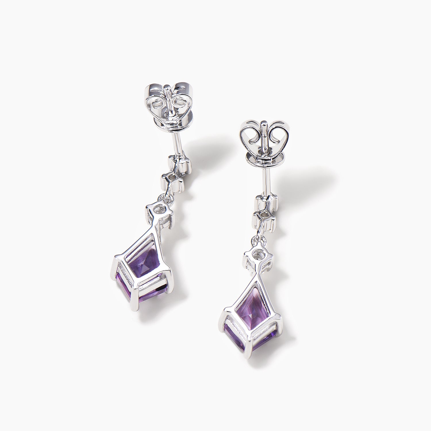 Natural Amethyst Drop Earrings with Diamond Accents - Minimalist Crystal Dangle Earrings for Women - Perfect for Weddings, Parties & Everyday Elegance