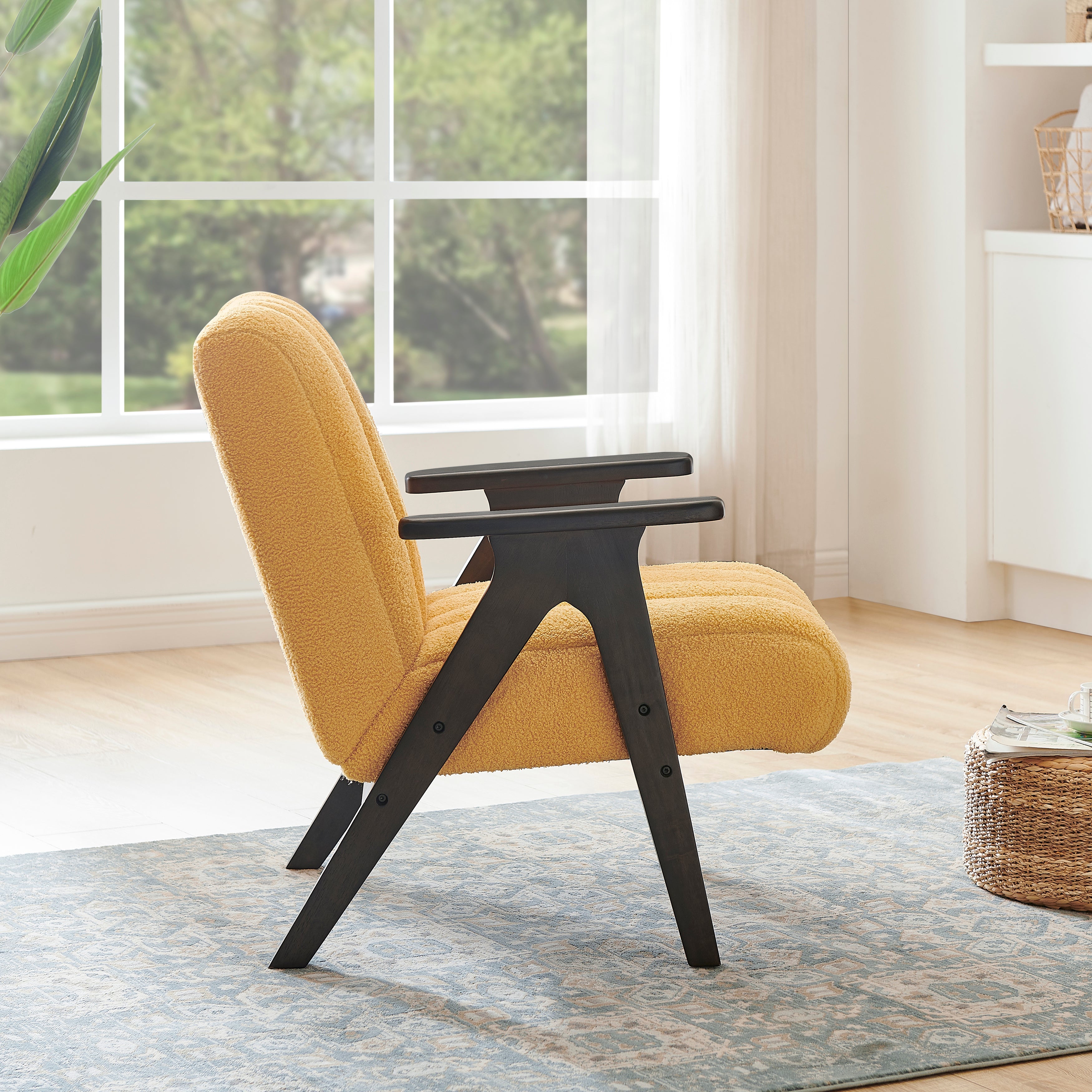 Roundhill Furniture Rella Modern Accent Chair with Espresso Wood Frame - Stylish Living Room Seating for Home Office, Lounge & Bedroom Decor