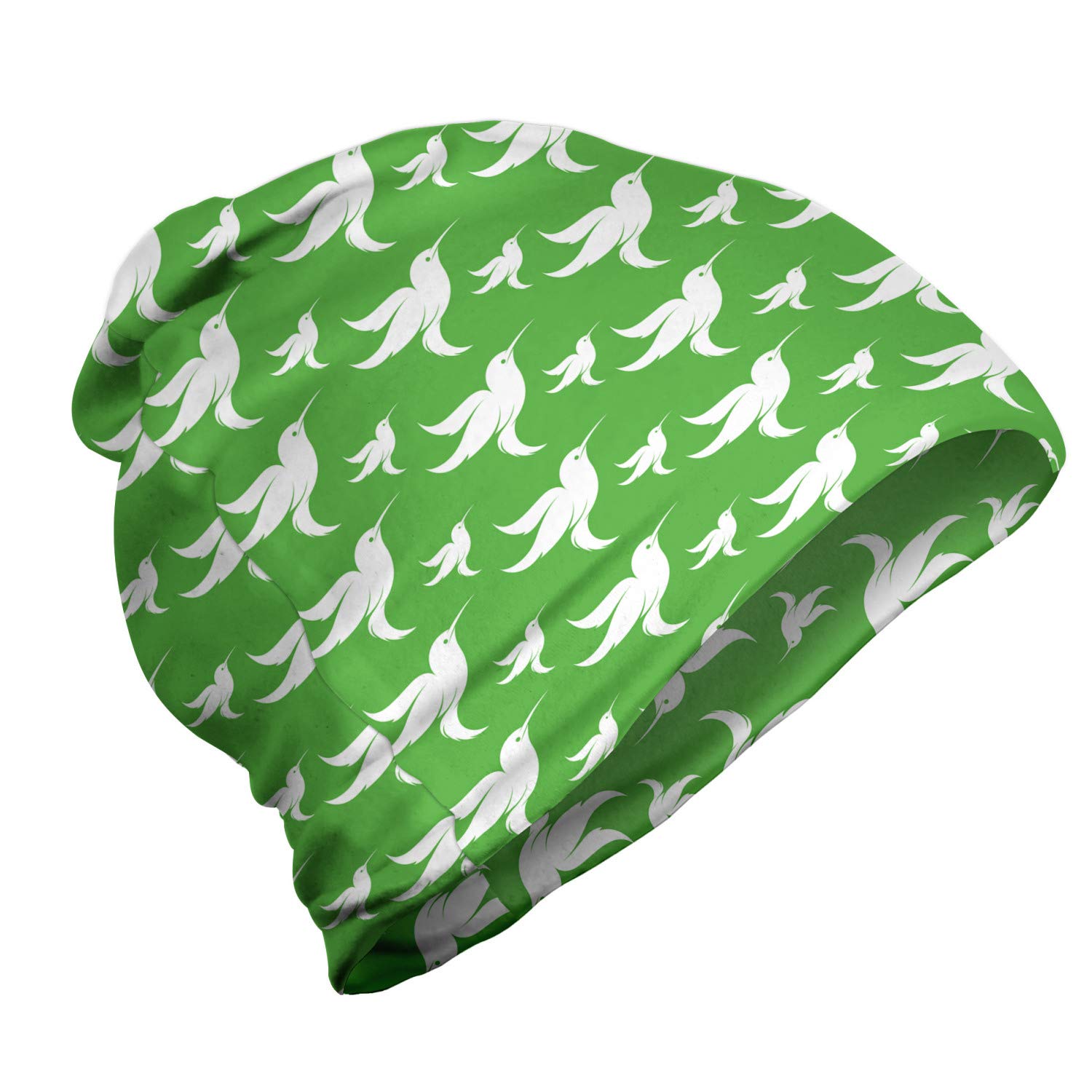 Ambesonne Unisex Beanie with Abstract Bird Drawings - Warm Winter Knit Hat for Men & Women - Perfect for Hiking, Camping, and Outdoor Activities