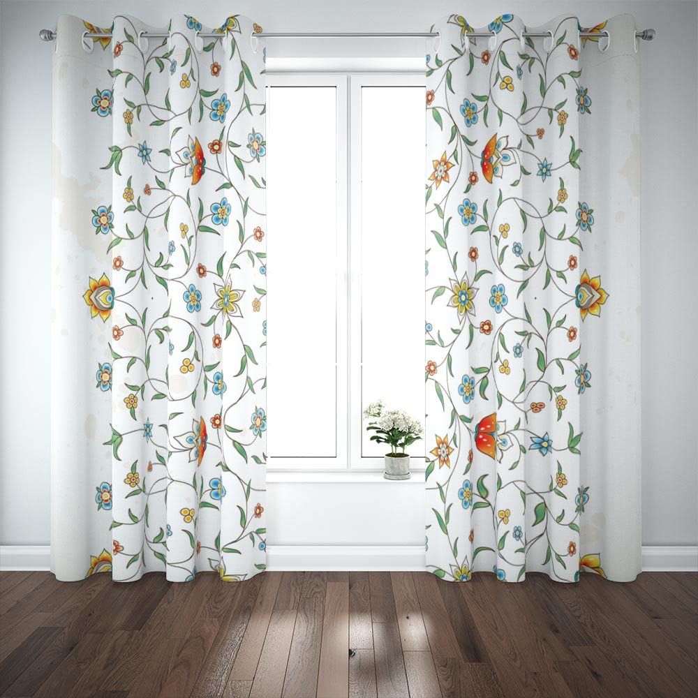 Vintage Floral Window Curtains 52x84 Inch - Luxury Eastern Style for Bedroom & Kitchen Decor