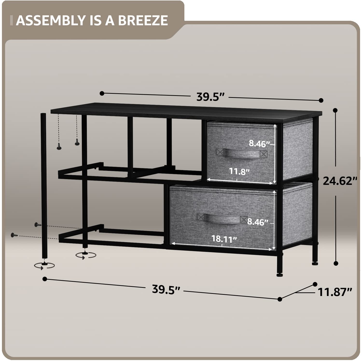 Sorbus 5-Drawer Dresser with Steel Frame & Wood Top - Fabric Bin Storage Organizer for Bedroom, Hallway, Closet & Office - Wide TV Stand Furniture for Home Organization & Space Saving
