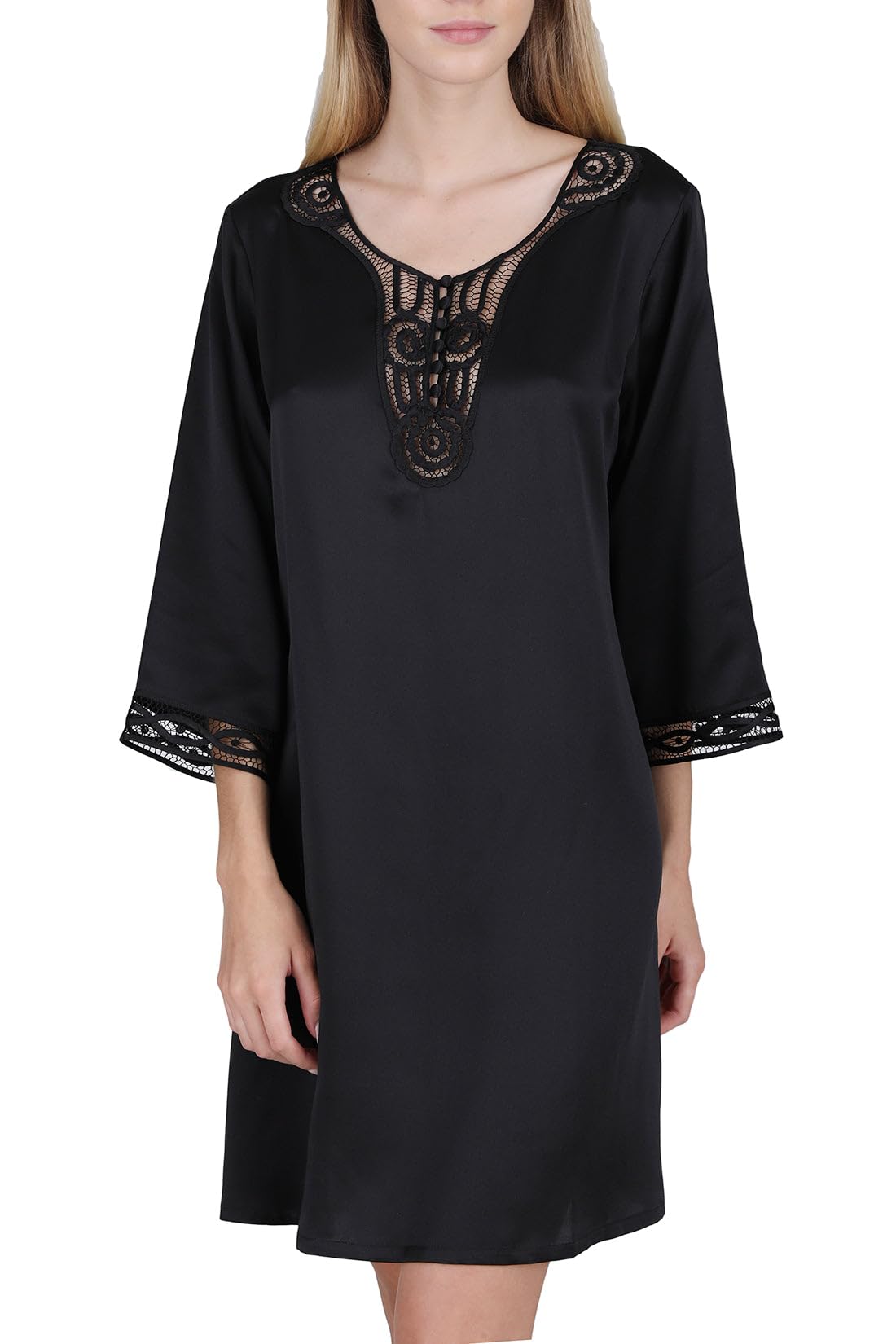 Luxury 100% Mulberry Silk Nightgown for Women - Handcrafted 3/4 Sleeve Sleep Dress - Perfect for Relaxing at Home, Bridal Loungewear & Gift Giving