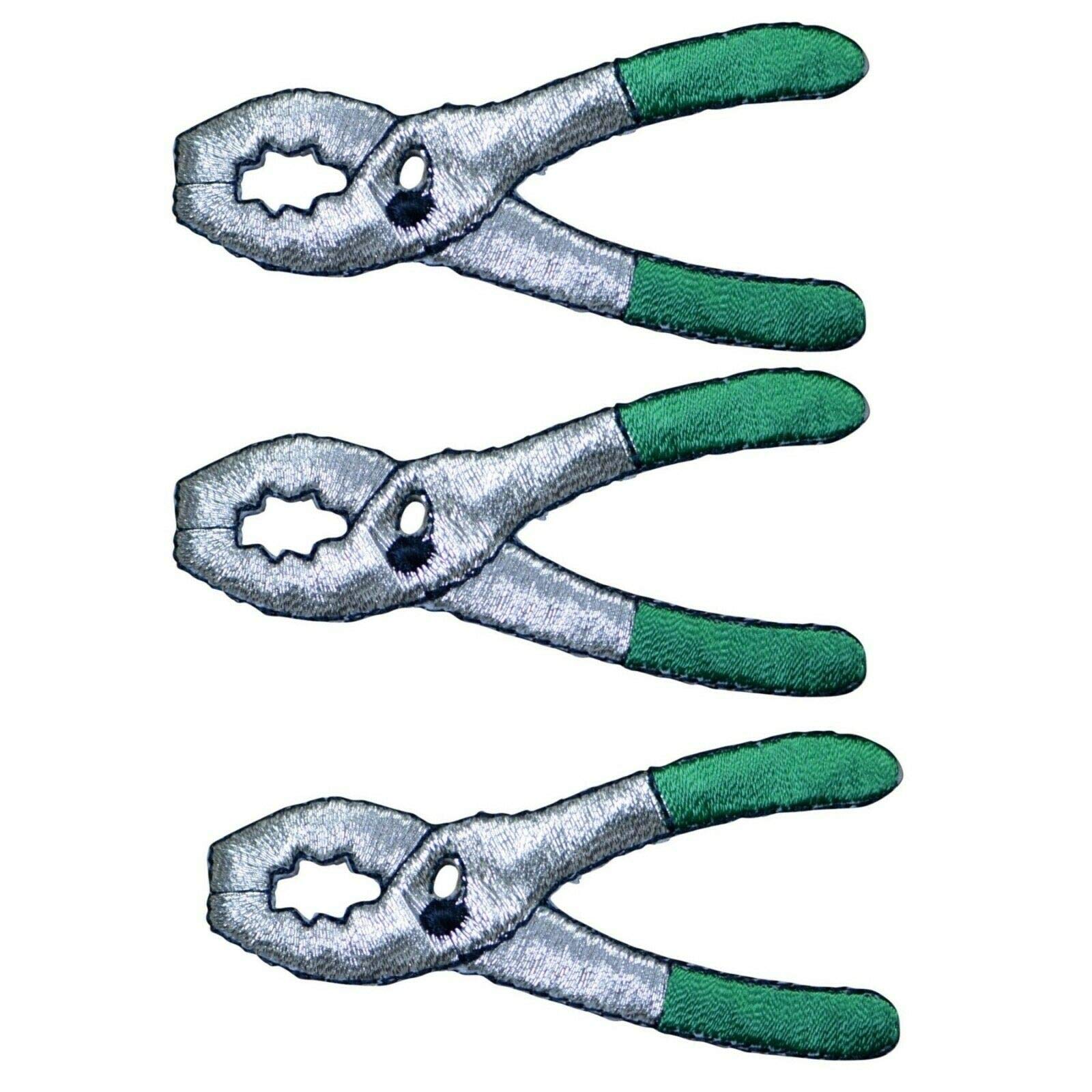 Iron-On Pliers Applique Patch - Mechanic Green Construction Tool 2.75