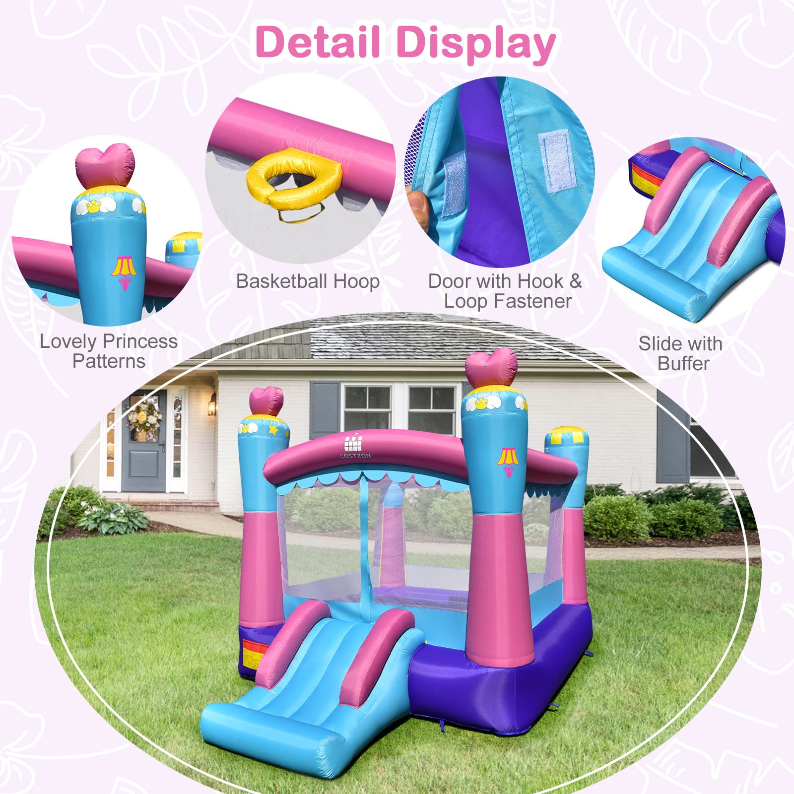 **Costzon Inflatable Bounce House for Kids - Indoor & Outdoor Play with Basketball Rim - Portable Toddler Castle Bouncy House - Perfect for Backyard Birthday Parties, Family Gatherings & Outdoor Fun**