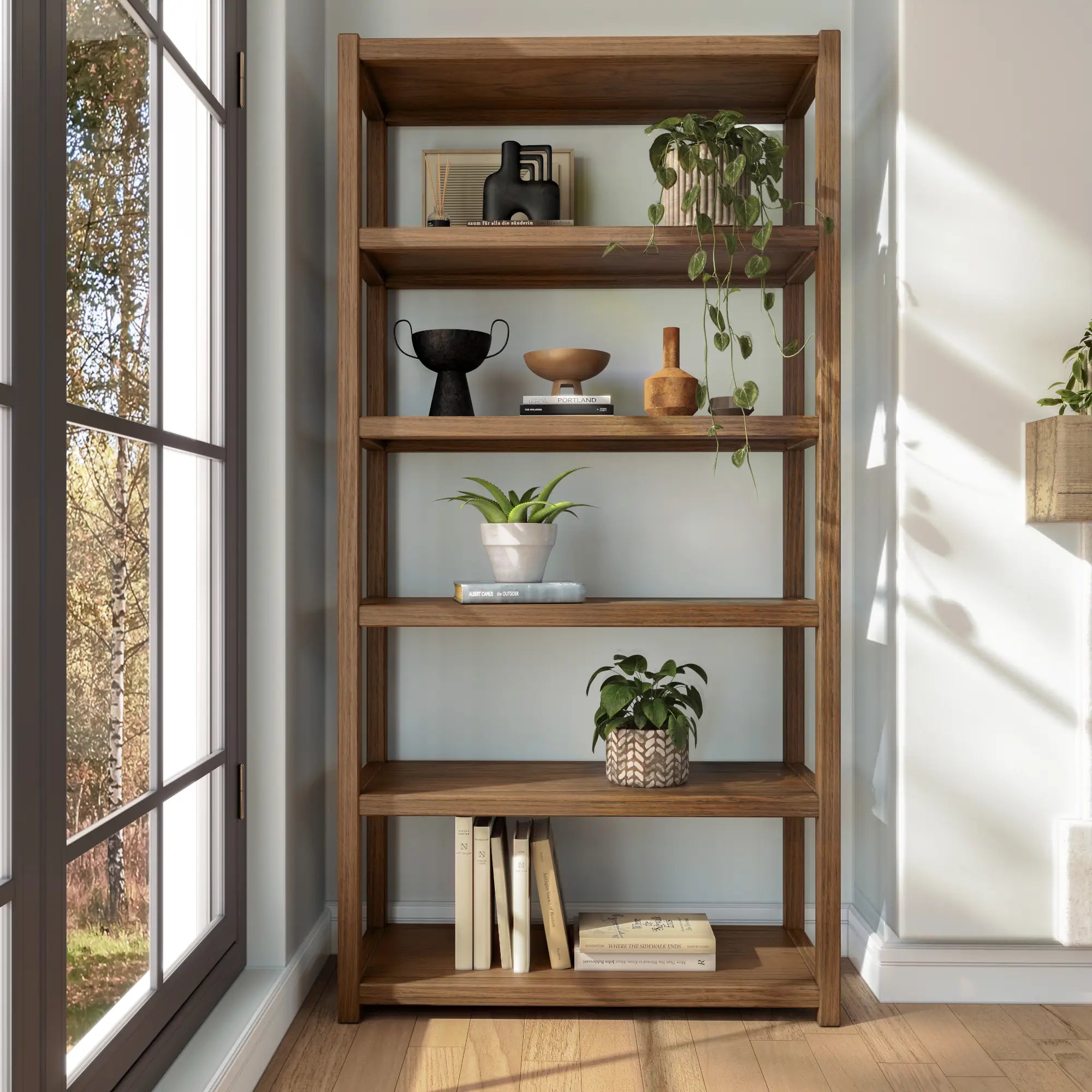 Greenport 72 Inch Tall 5-Shelf Wooden Bookcase - Modern Bookshelf for Living Room, Office & Bedroom - Sturdy Storage Organizer for Books, Decor & Essentials