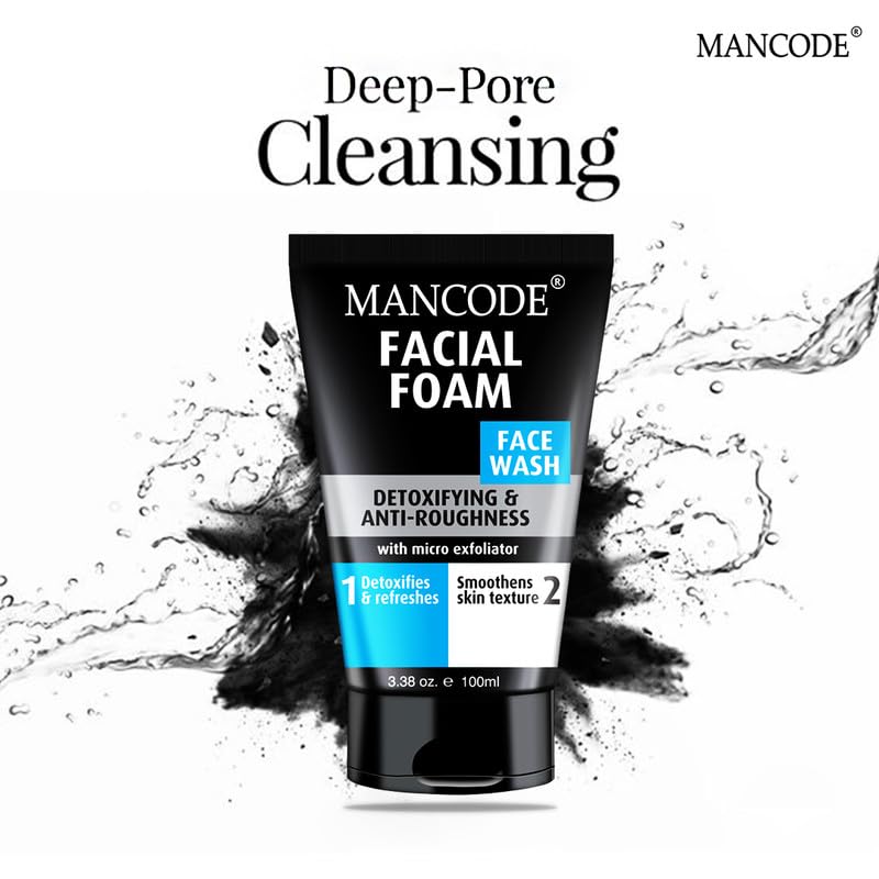Mancode Detoxifying Face Wash for Men - Oil Control & Acne Treatment, Dark Spot Corrector, Pollution Defense - 100ml Cleanser for Clear Skin | Daily Skincare Routine for Men, Gym & Travel Friendly