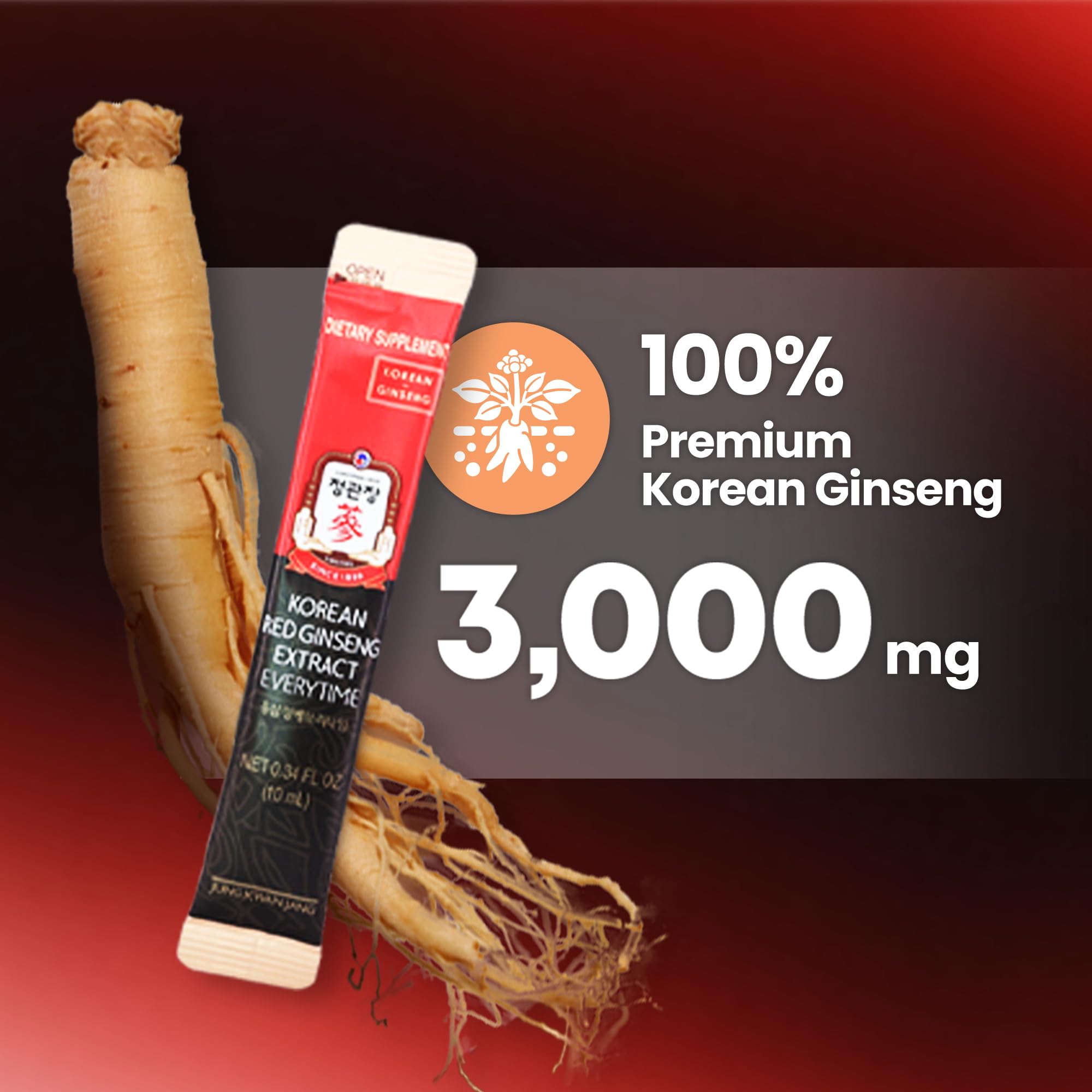 CheongKwanJang Korean Red Ginseng Extract 3000mg - Sugar Free Energy Supplement & Herbal Tea | 30 Count | Immune Support, Stamina Boost | Perfect for Workouts, Study & Daily Energy