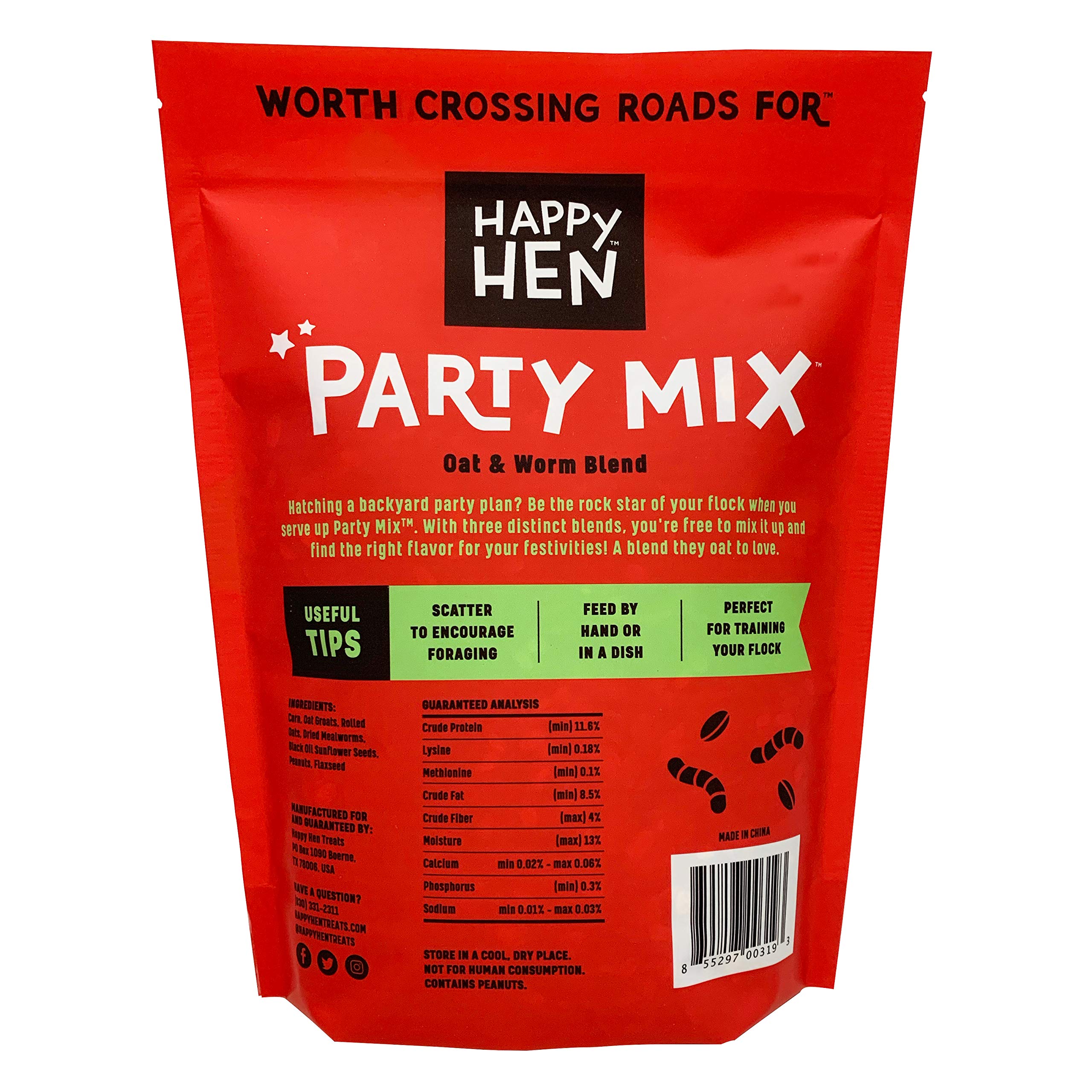 Happy Hen Treats Party Mix - Dried Mealworms & Oats for Chickens - 2 lb Bag - Healthy Snack for Backyard Hens, Ducks & Wild Birds - Perfect for Training, Rewards & Foraging Fun