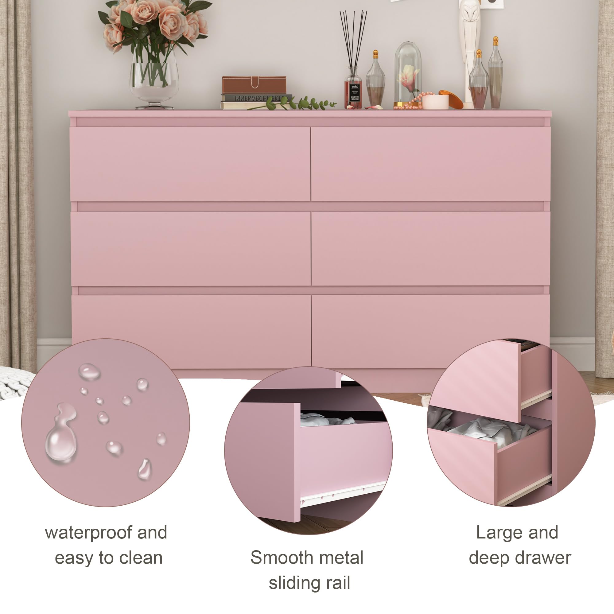 Modern 6-Drawer Wood Dresser for Bedroom - Storage Chest with Ample Space - Nursery & Kids Room Furniture - Perfect as TV Stand or Bedroom Organizer