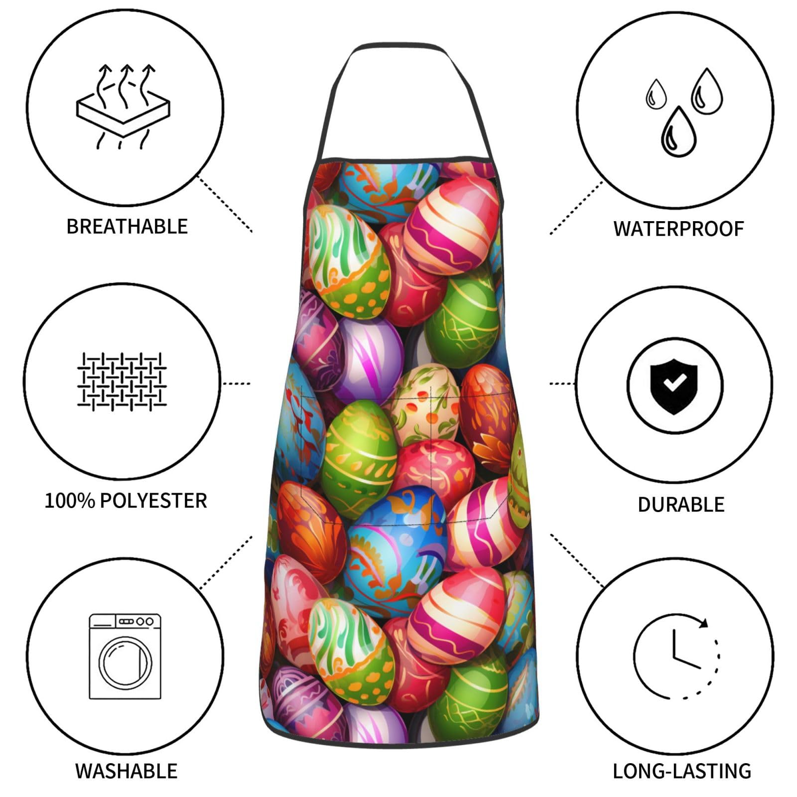 Waterproof Floral Apron with Large Pockets - Rainbow Flower Pattern Kitchen Apron for Cooking, Baking & Grilling - Perfect Housewarming & Wedding Gift