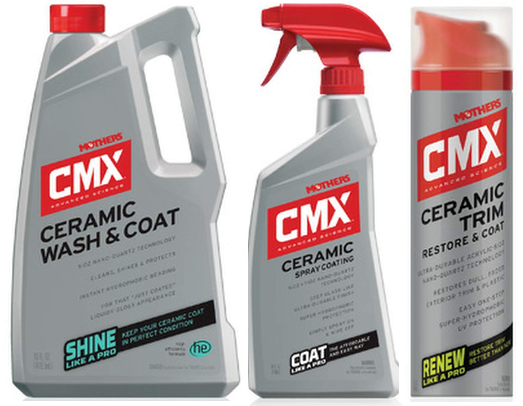 Mothers CMX Ceramic Spray Coating Kit - Includes Ceramic Trim Restorer & Ceramic Wash - Ultimate Car Detailing Protection for Paint, Wheels & Exterior Surfaces - Perfect for DIY Auto Detailing & Show Car Prep