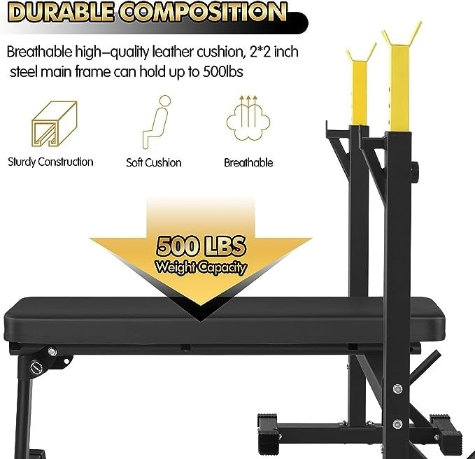 CANPA Olympic Weight Bench with Squat Rack - Adjustable Barbell Stand for Strength Training & Home Gym Workouts | Multi-Functional Bench Press for Powerlifting, Bodybuilding & CrossFit