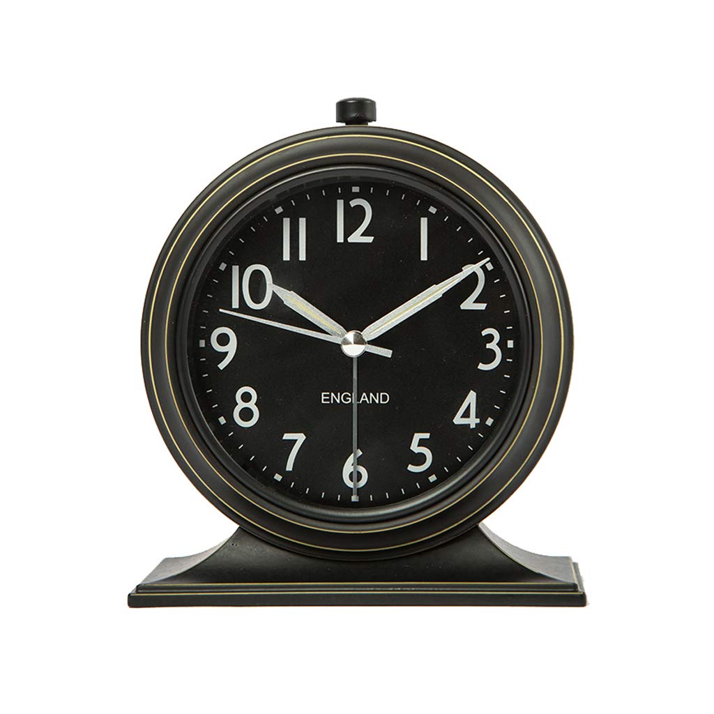 5 Inch Silent Analog Alarm Clock with Night Light - Retro Style Battery Operated Quartz Clock for Bedroom, Office, Desk - Perfect for Light Sleepers & Nighttime Use (Black)