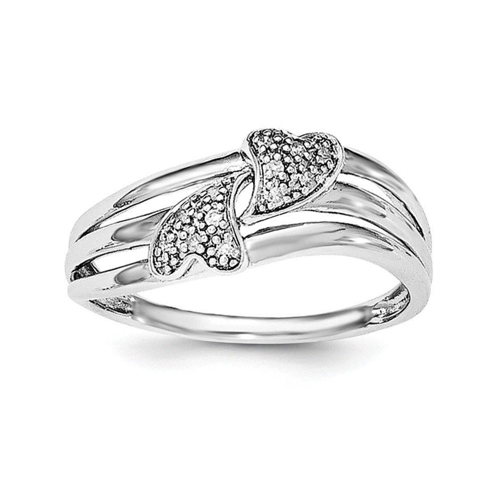 925 Sterling Silver Diamond Two Heart Ring for Women - 0.06 ct Genuine Diamond Engagement Promise Ring - Perfect for Valentine's Day, Anniversary & Romantic Gifts