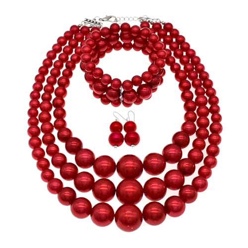 Red pearl necklace set