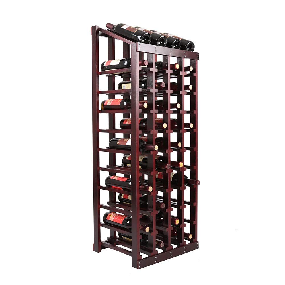48 Bottle Solid Wood Wine Rack - Free Standing Wooden Wine Bottle Display Shelf for Home Bar, Kitchen & Dining Room (44x36x120cm) | European Style Floor Standing Wine Storage Organizer for Red & White Wine Bottles - Perfect for Wine Cellars, Restaurants & Entertaining Guests