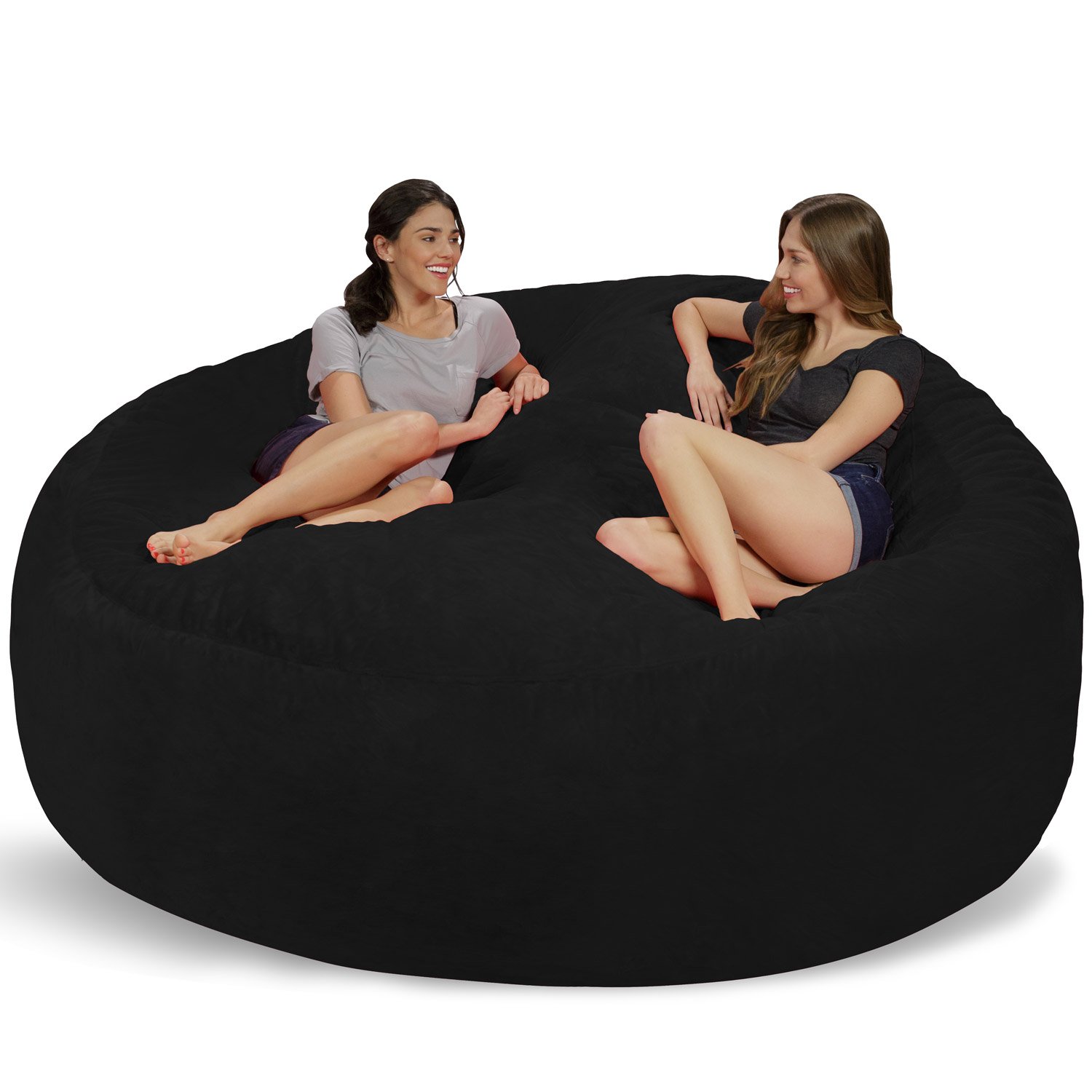 Chill Sack 8' Giant Memory Foam Bean Bag Chair - Ultra Soft Microfiber Cover with Furry Texture in Black - Perfect for Living Room, Game Room or Dorm Relaxation