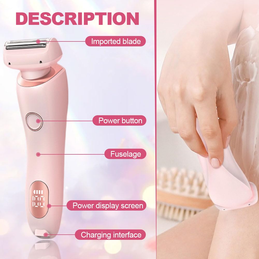 2-in-1 Electric Shaver for Women - Painless Hair Removal & Bikini Trimmer | Wet & Dry Waterproof Shaver | Smooth Legs & Underarms | Perfect for Travel, Gym & Home Use (Pink, 1pc)