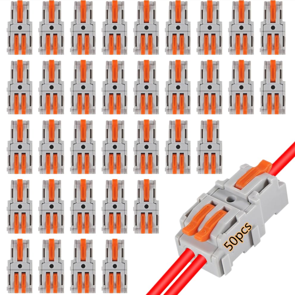 50PCS Lever Wire Connectors - 1 in 2 Out Quick Connect Electrical Terminals for AWG 28-12 Wires | Secure Push-in Conductor Blocks for Home Wiring, DIY Projects & Electrical Repairs