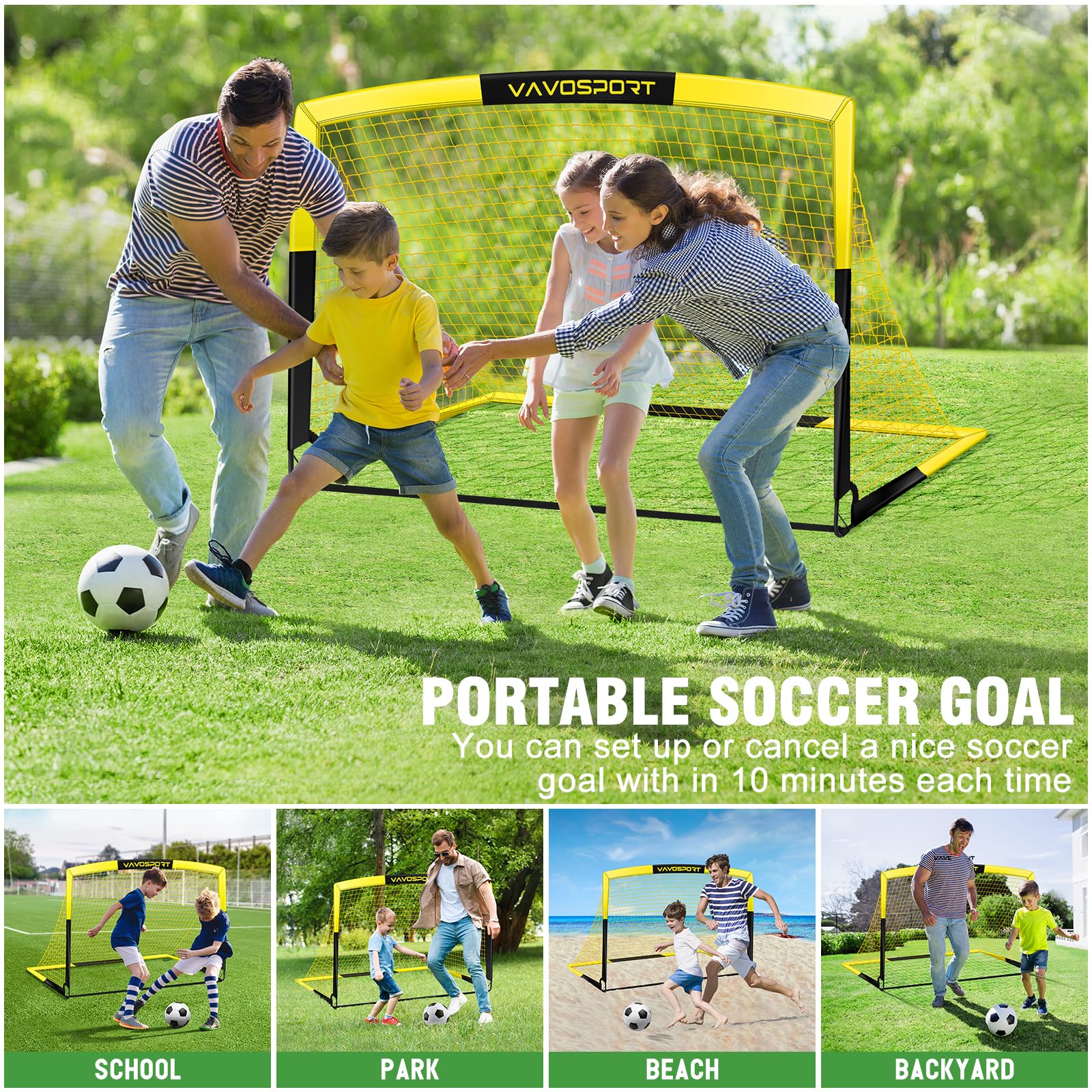 Portable Kids Soccer Goal Set - 4x3/5x3.6/6x4 ft Pop Up Soccer Nets with Ball, Ladder & Cones - Backyard Training Equipment for Youth Outdoor Sports Games - Perfect for Family Fun, Backyard Practice & Team Training Sessions