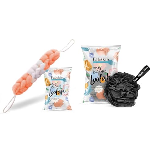 Premium Back Scrubber Loofah Belt - Stretchable 9-Knot Bath Sponge for Men & Women (Peach & Black) | Exfoliating Shower Accessory for Deep Cleansing & Skin Renewal - Perfect for Spa, Gym, and Home Bathing Routine
