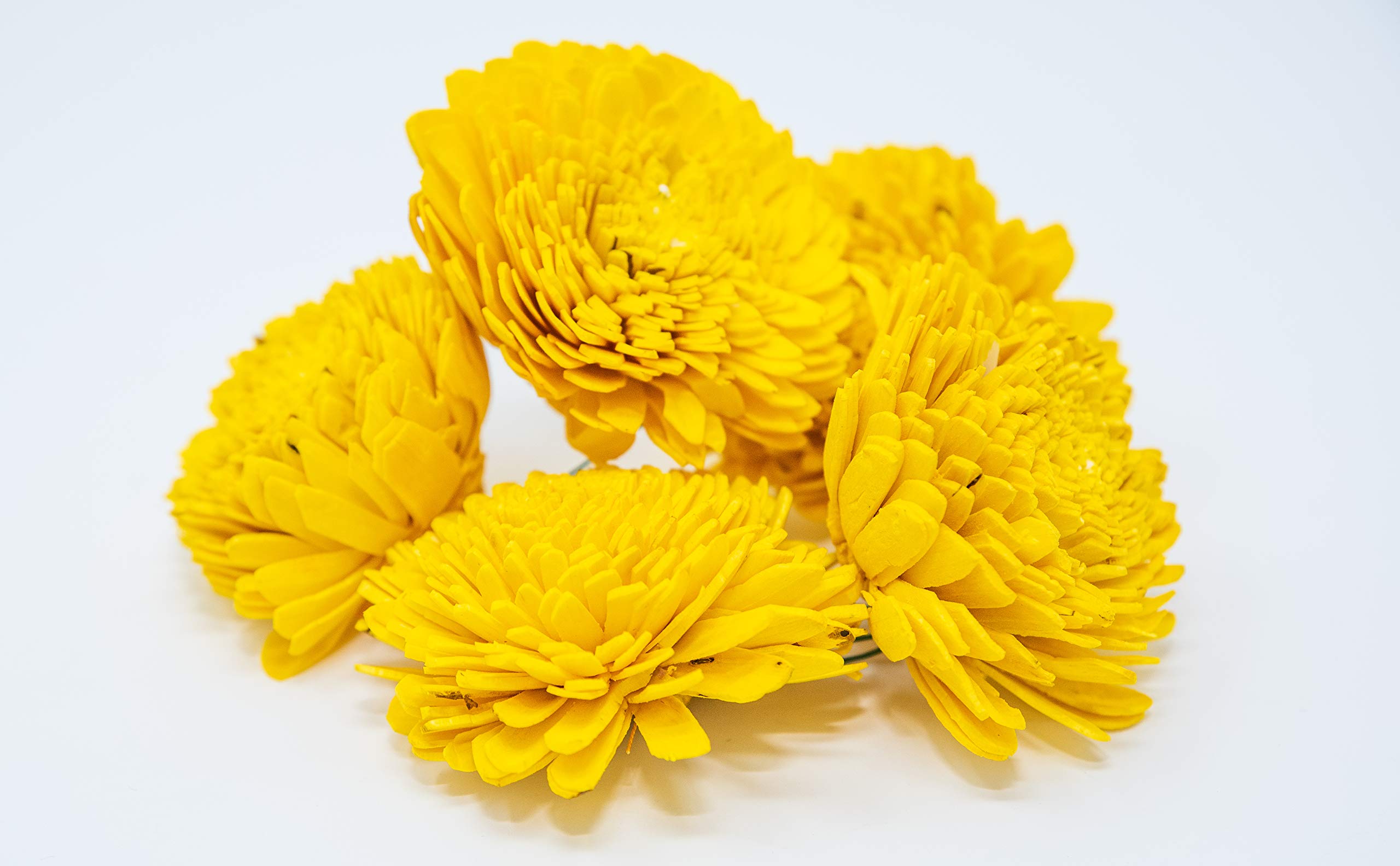 Artificial Chrysanthemum Flowers (Pack of 25) - Yellow Shola Wood Chamanthi for Diwali, Puja, Wedding & Home Decor - 2.75x2.3 Inch - Perfect for Indian Festivals, Mandir Decoration & Table Centerpieces
