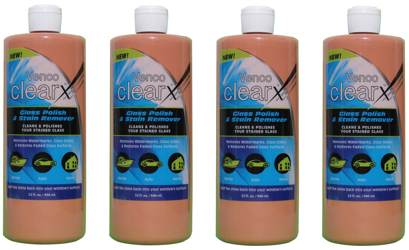 Venco Clear X Large Glass Polish Kit - 4 Quart Glass Cleaning Bottles for Streak-Free Windows | Removes Water Spots, Oxidation & Stains | Perfect for Home, Office & Car Window Cleaning