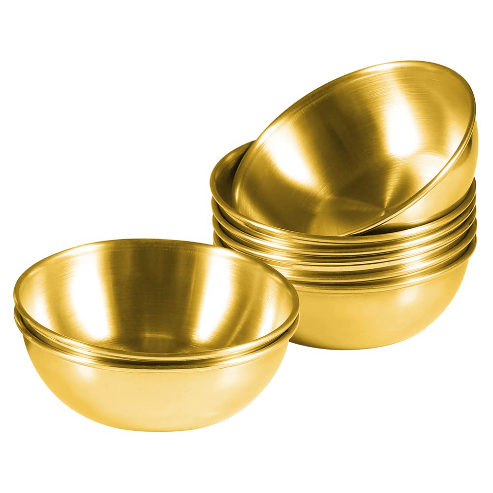 8-Pack 3.5 Inch Stainless Steel Mini Sauce Dishes - Small Round Individual Dipping Bowls for Soy Sauce, Sushi, Appetizers & Seasonings - Golden Color - Perfect for Restaurants, Sushi Bars & Home Dining