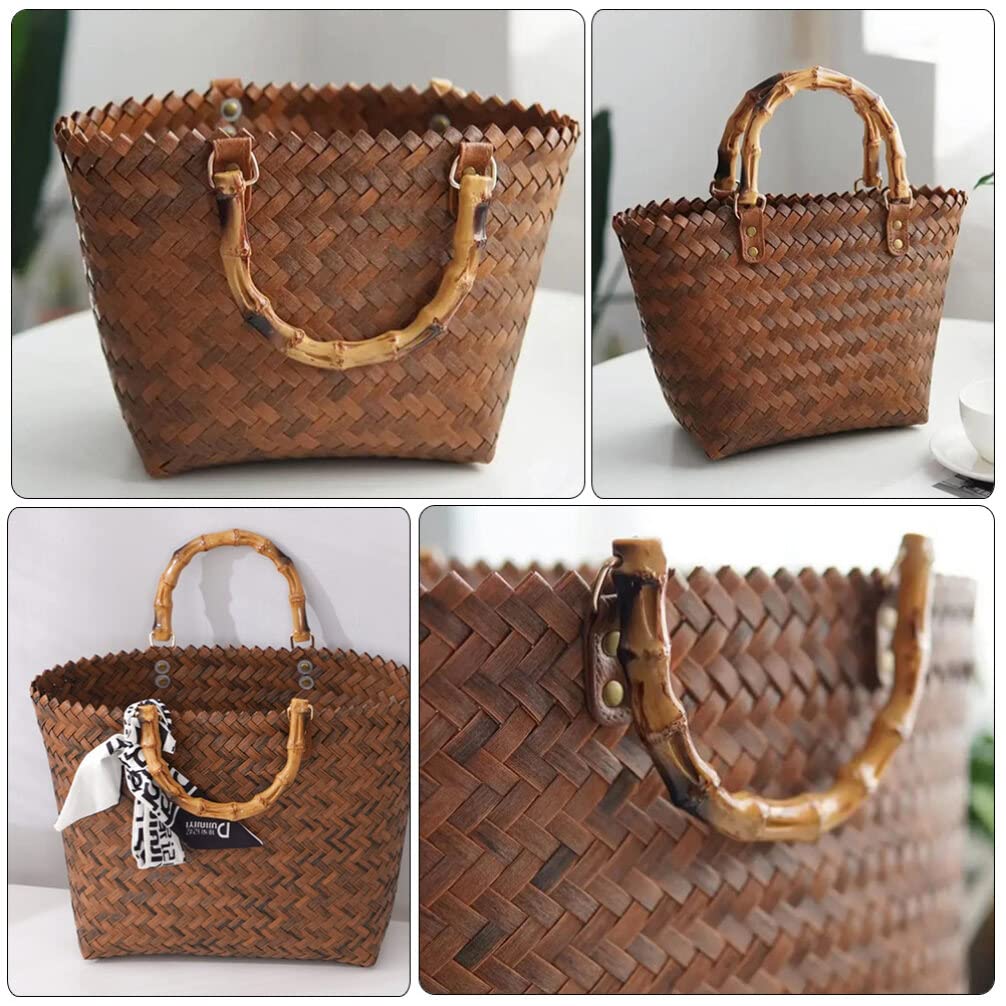 Stylish Woven Rattan Tote Bag with Bamboo Handle - Women's Retro Hobo Shoulder Bag for Beach, Picnic, Wedding & Shopping | Eco-Friendly Straw Handbag for Casual Outings & Summer Accessories