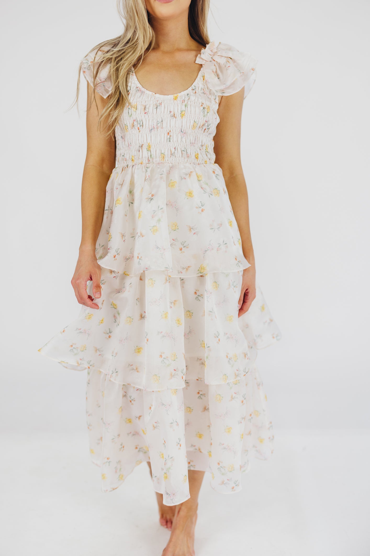 Forever & Always Midi Dress - Tiny Yellow Floral Print | Bump Friendly Maternity Dress | Inclusive Sizing S-3XL | Perfect for Baby Showers, Weddings & Summer Events