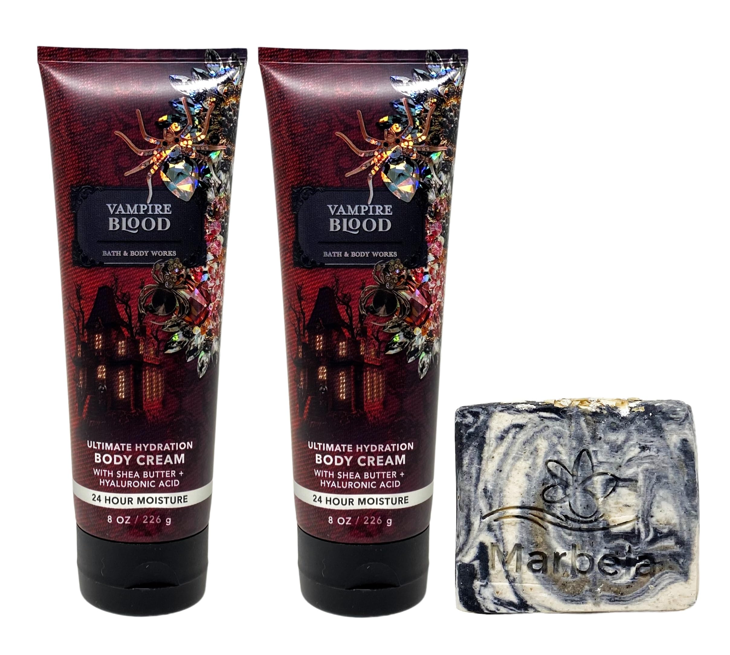 Bath & Body Works Vampire Blood 2-Piece Body Cream & Charcoal Scrub Soap Set - Full Size Moisturizing Skincare Bundle for Halloween & Spa Nights