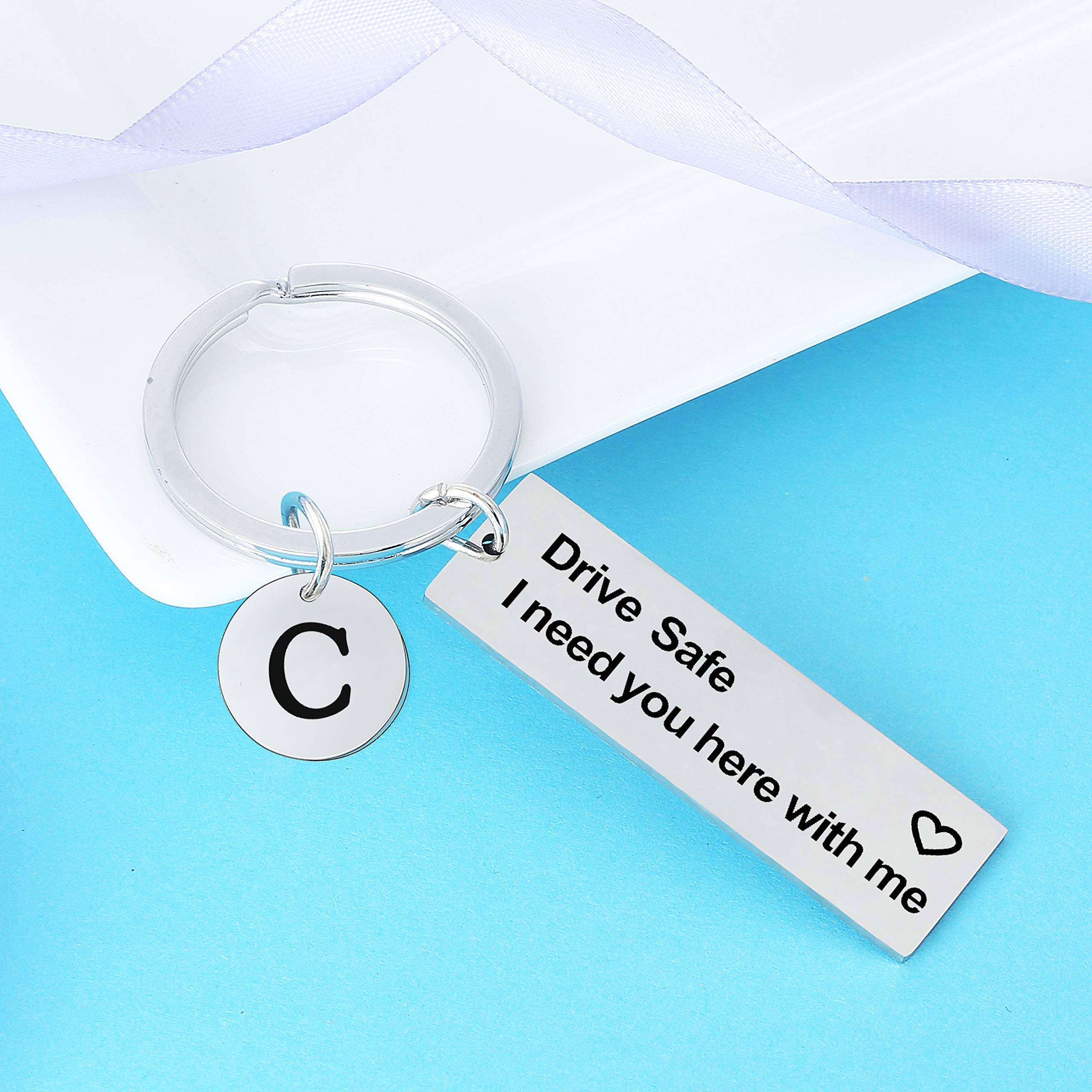 **Personalized A-Z Initial Drive Safe Keychain - Unique Gift for Husband, Dad, Boyfriend - Valentine's Day, Father's Day, Birthday Present - Perfect for Safe Driving & Everyday Carry**
