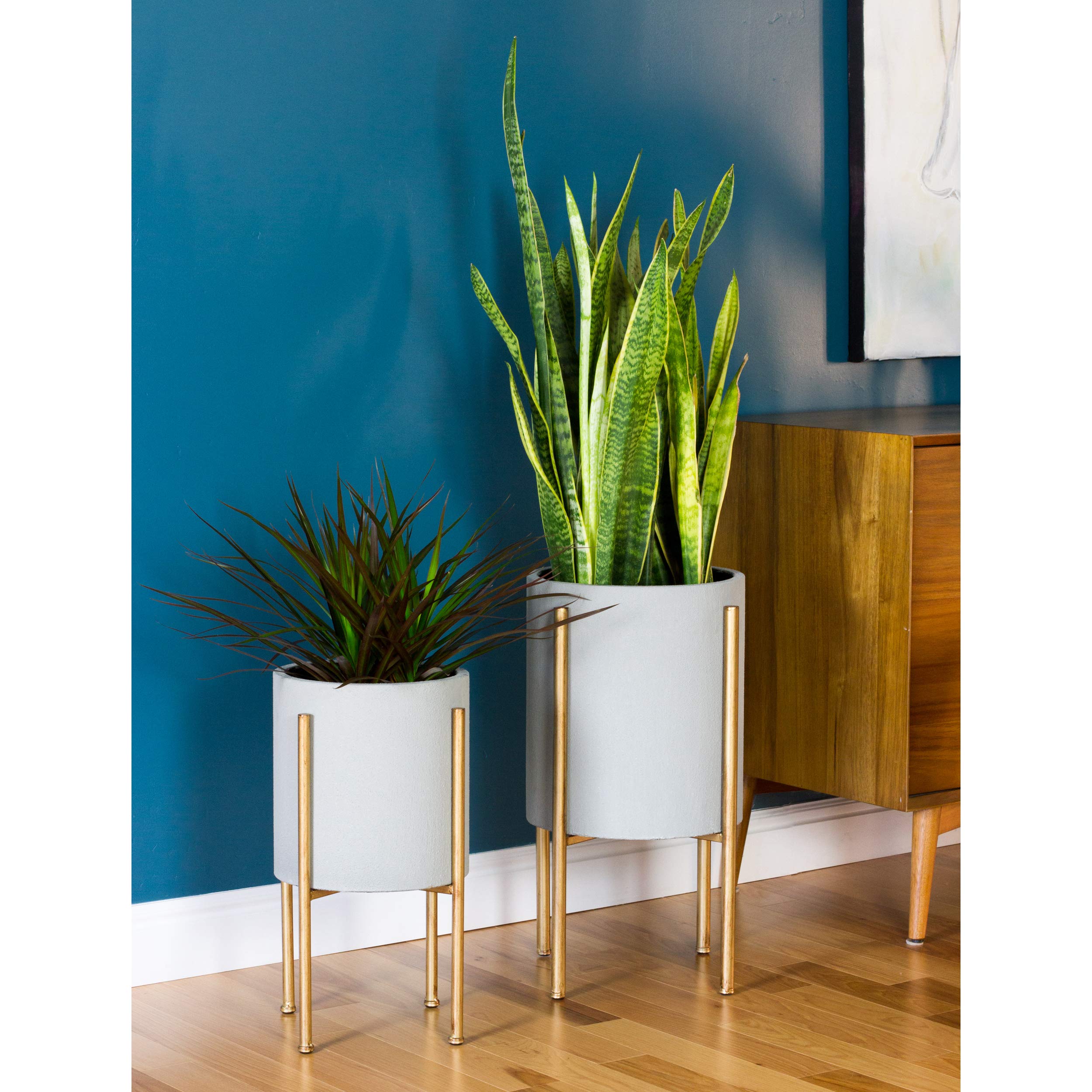 Vintage Mid Century Modern Planters Set of 2 - Ceramic Flower Pots for Indoor Plants - Perfect for Home Decor, Living Room, Office & Patio