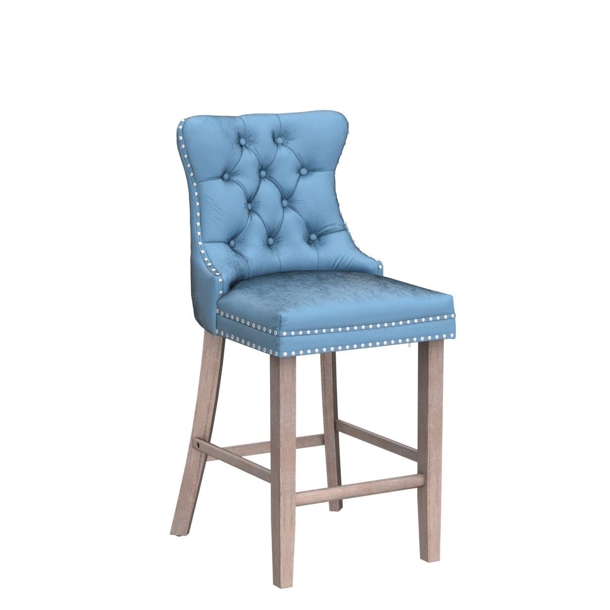 LZ LEISURE ZONE 2-Piece Velvet Upholstered Counter Height Bar Stools Set - Button Tufted Decor, Chrome Nailhead Trim & Back Ring, 27.2
