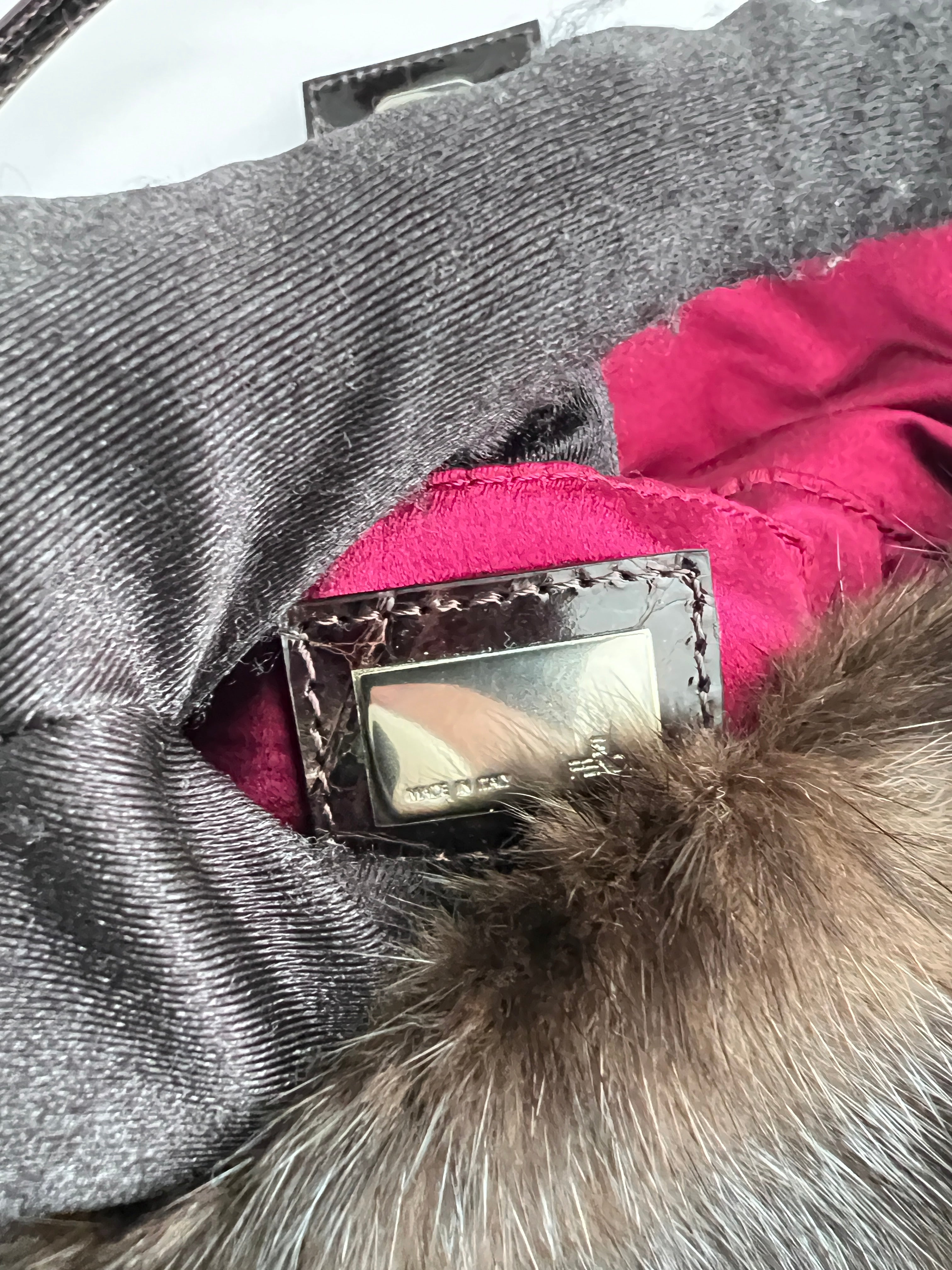 Vintage Fendi Brown Mink Fur Mini Baguette Bag - Luxury Designer Crossbody Purse for Women, Perfect for Evening Parties & Special Occasions
