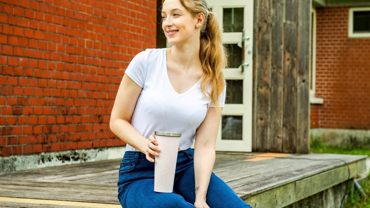 24oz Double Wall Vacuum Insulated Stainless Steel Tumbler with Straw Lid - La La Mandala Pink | Leakproof Travel Mug for Hot & Cold Drinks | Perfect for Gym, Office, Hiking & Outdoor Activities