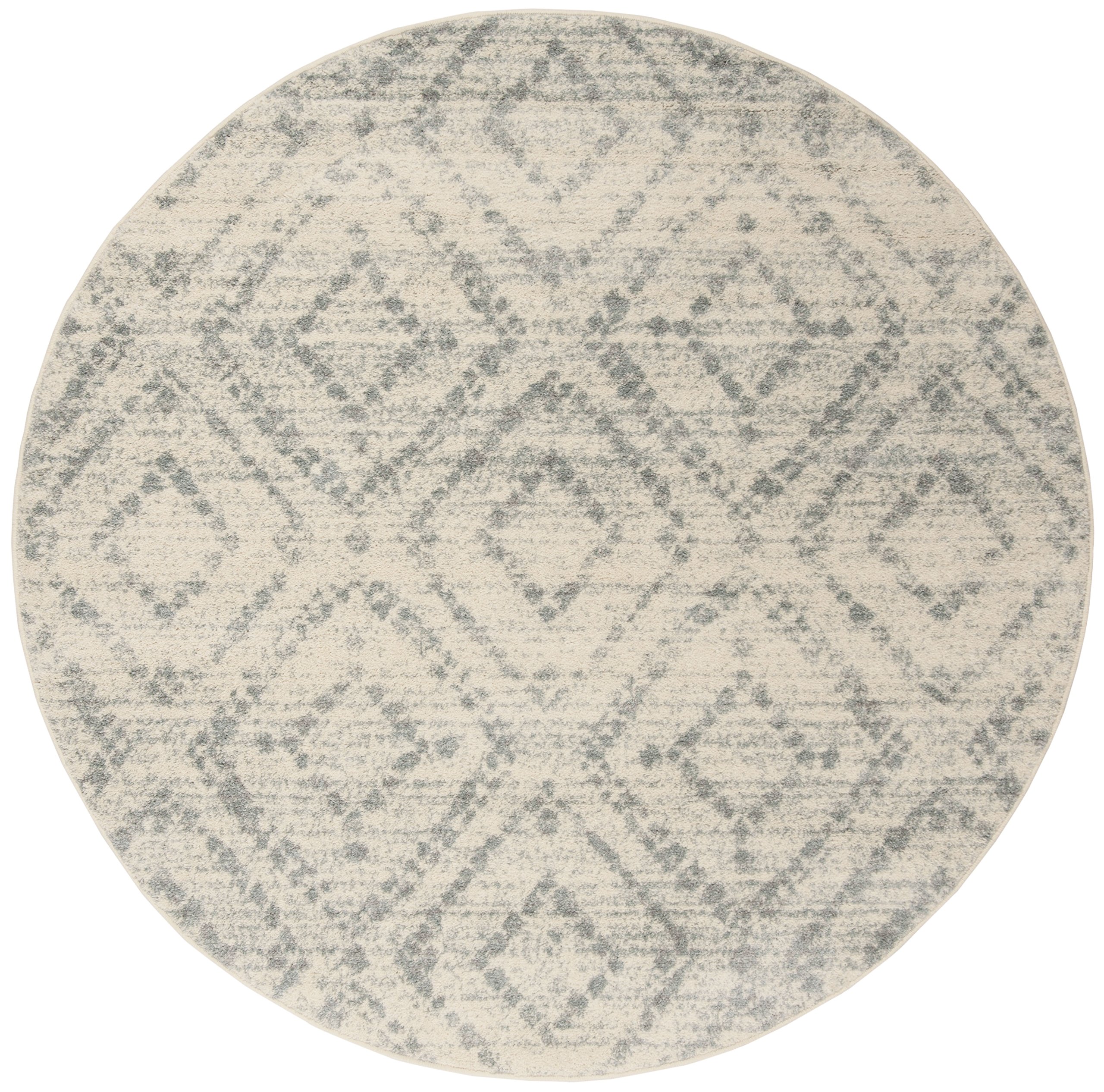 SAFAVIEH Adirondack Collection 10' Round Ivory/Light Blue Modern Diamond Distressed Non-Shedding Area Rug - Perfect for Dining Room, Entryway, Foyer, Living Room & Bedroom Decor